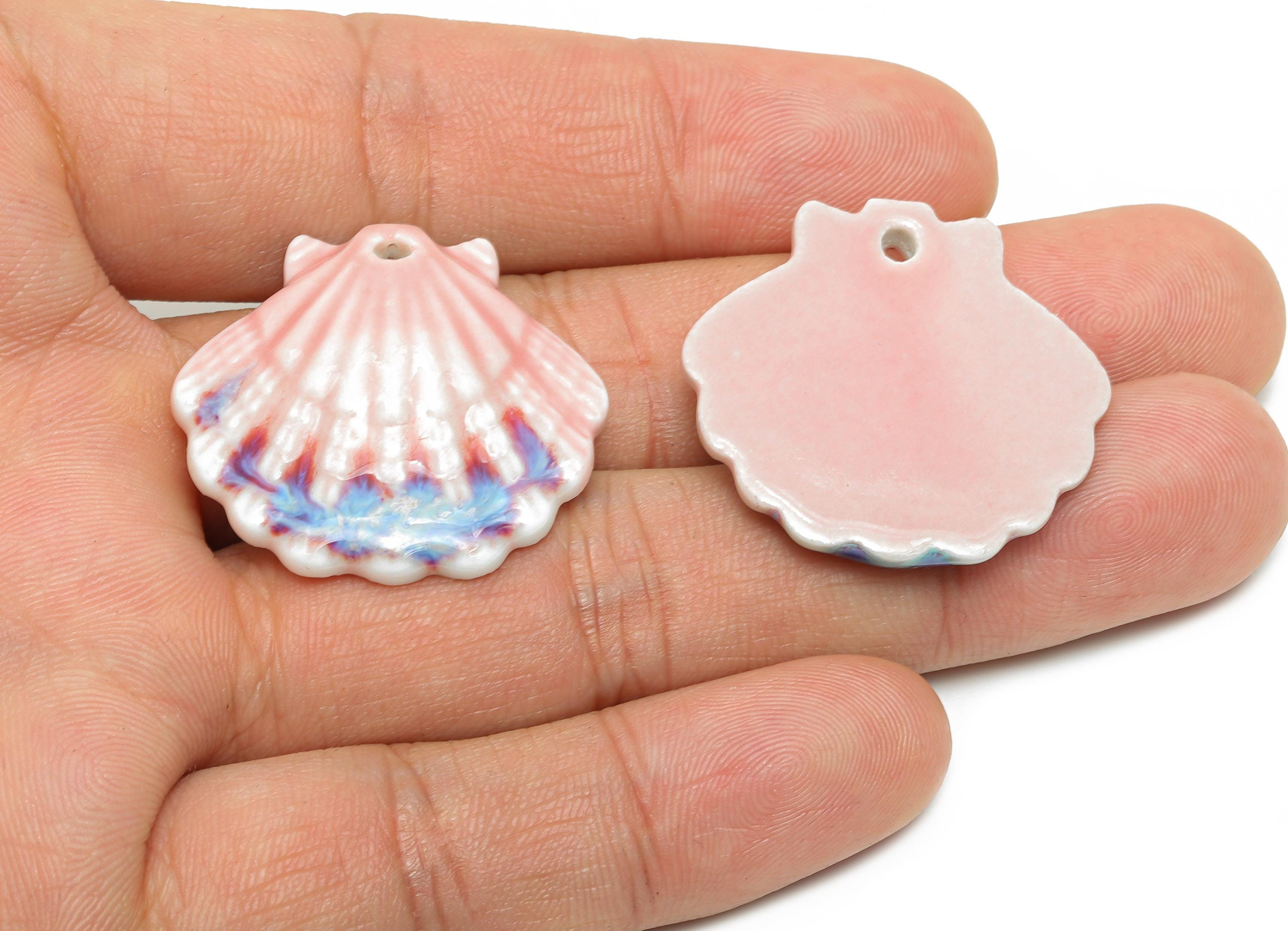 Ceramic Seashell Bead - Textured Coastal Handmade Bead - Sea Life Ceramic Pendant for Necklace - Jewelry Supplies - 28x30x6.17mm - NS2776A - DOMEDBAZAAR