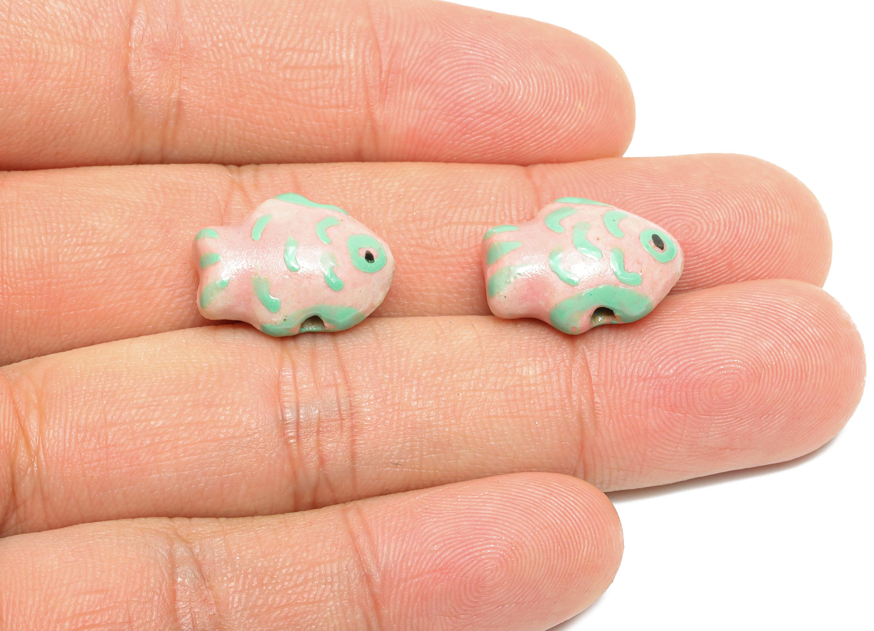 Glazed Ceramic Fish Beads - Craft Beads for Necklace or Bracelet - Marine Colorful Beads - Handmade Making Jewelry - 17x13x8.41mm - NS2766 - DOMEDBAZAAR