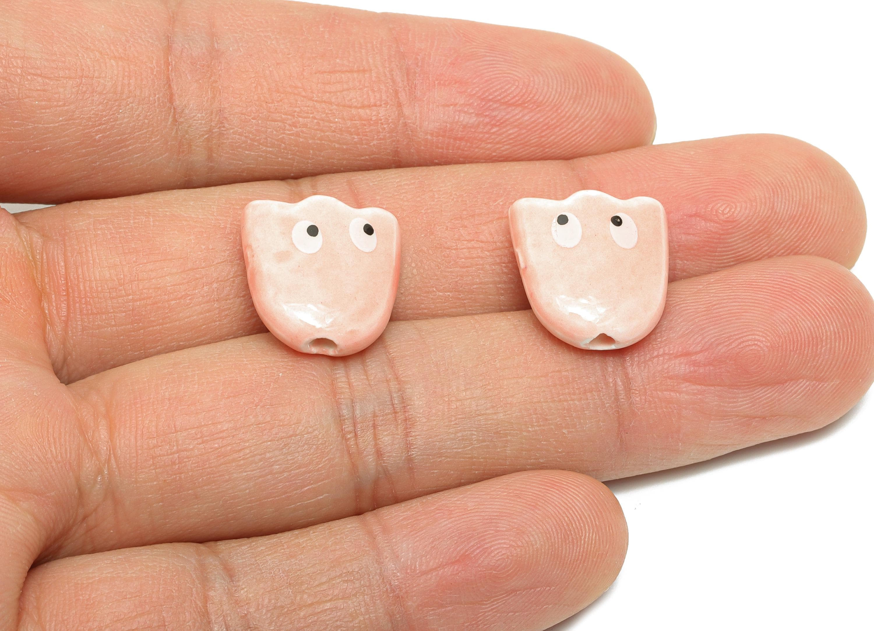 Glazed Ceramic Ghost Beads - Funny Handmade Ghost Bead - Cute Halloween Accessories - Quirky Beads Jewelry Supplies - 15.9x15x7mm - NS2860H - DOMEDBAZAAR