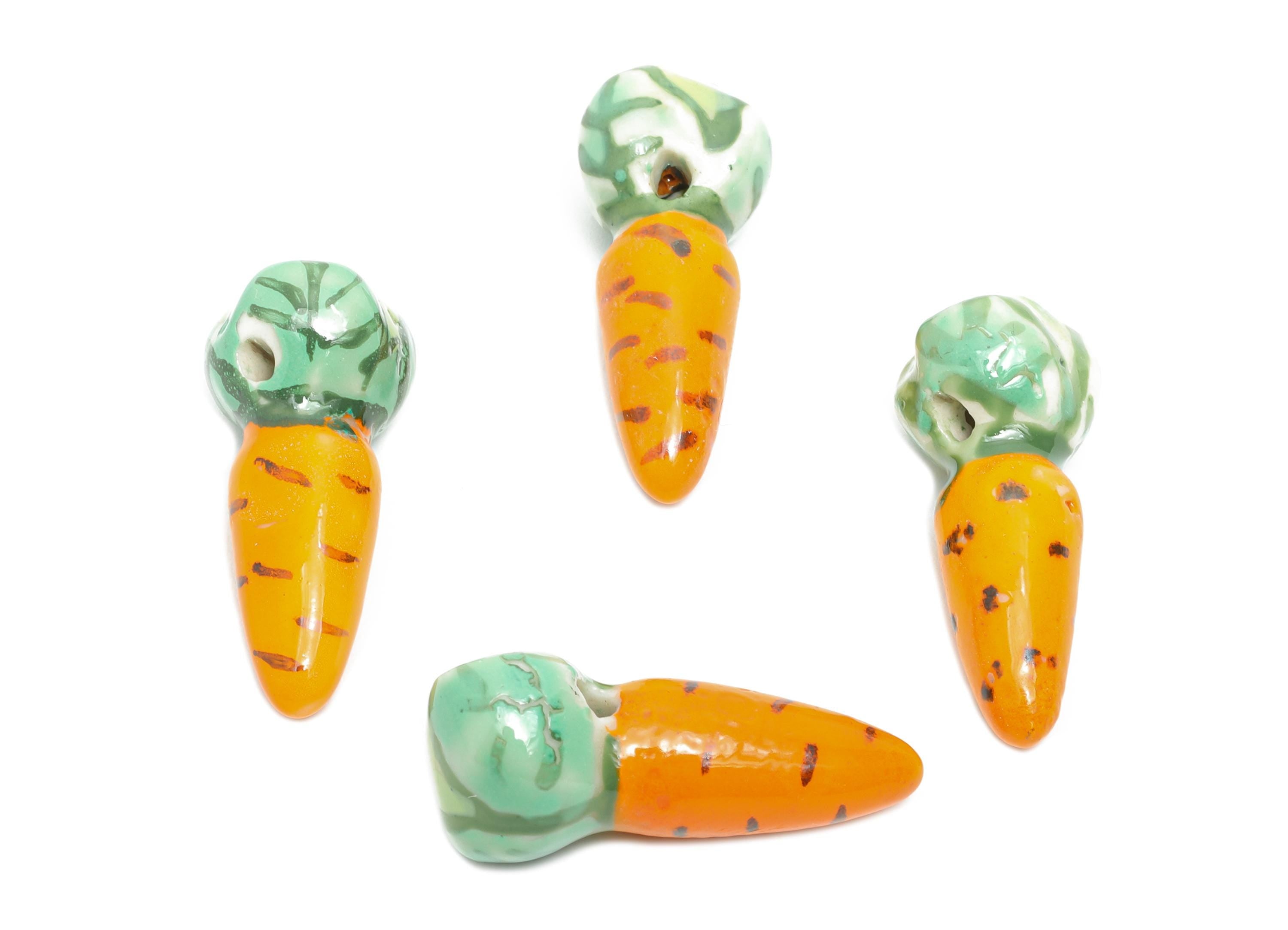 Glazed Ceramic Carrot Beads - Carrot Ceramic Bead - Hand-Painted Ceramic Carrot Bead - DIY Jewelry Making Carrot Bead - 24x10x10mm - NS2763 - DOMEDBAZAAR