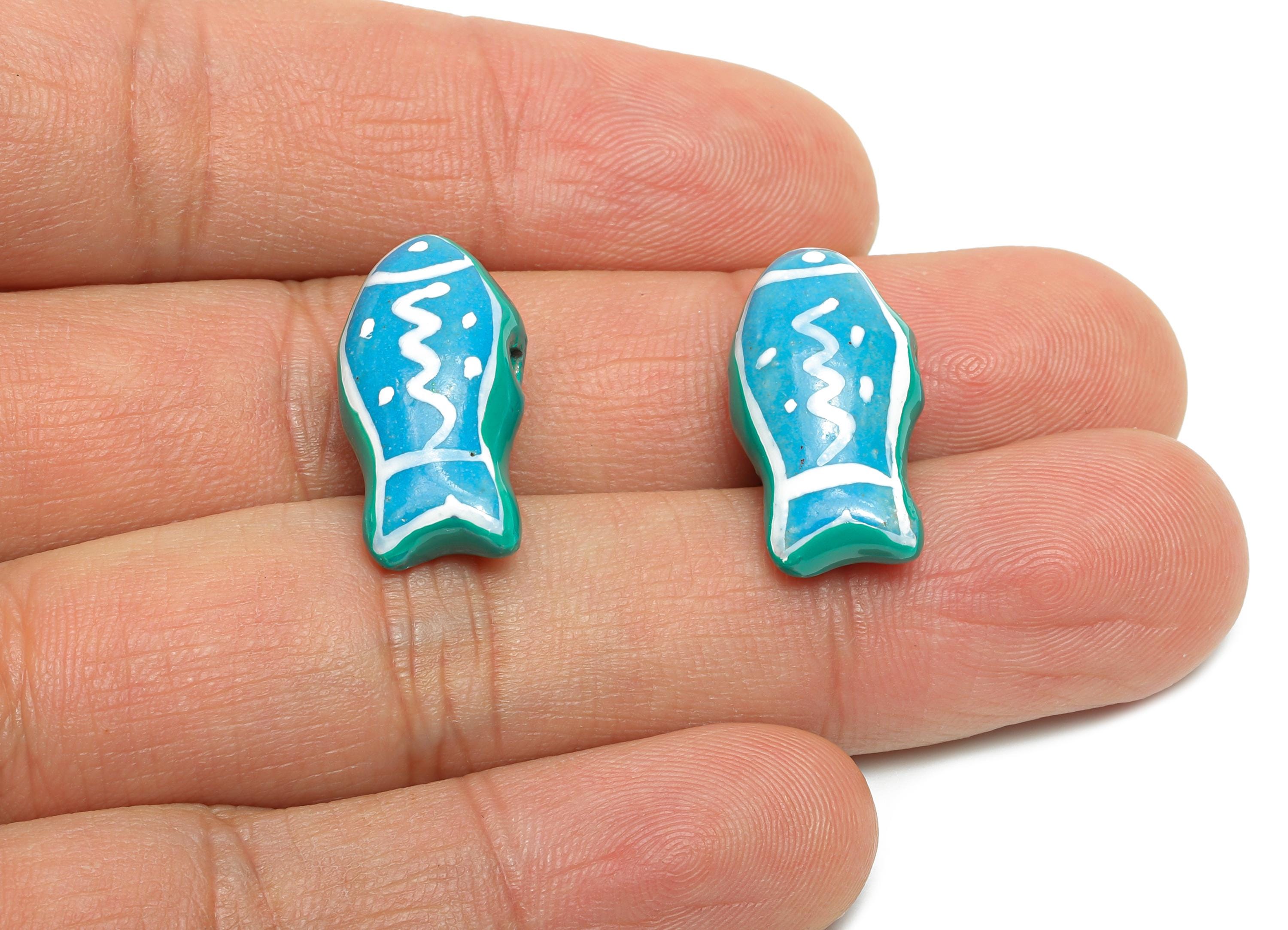 Glazed Ceramic Fish Bead - Colorful Craft Beads for Necklace or Bracelet - Marine Life Bead - Handmade Jewelry Making - 21x11x9mm - NS2849 - DOMEDBAZAAR