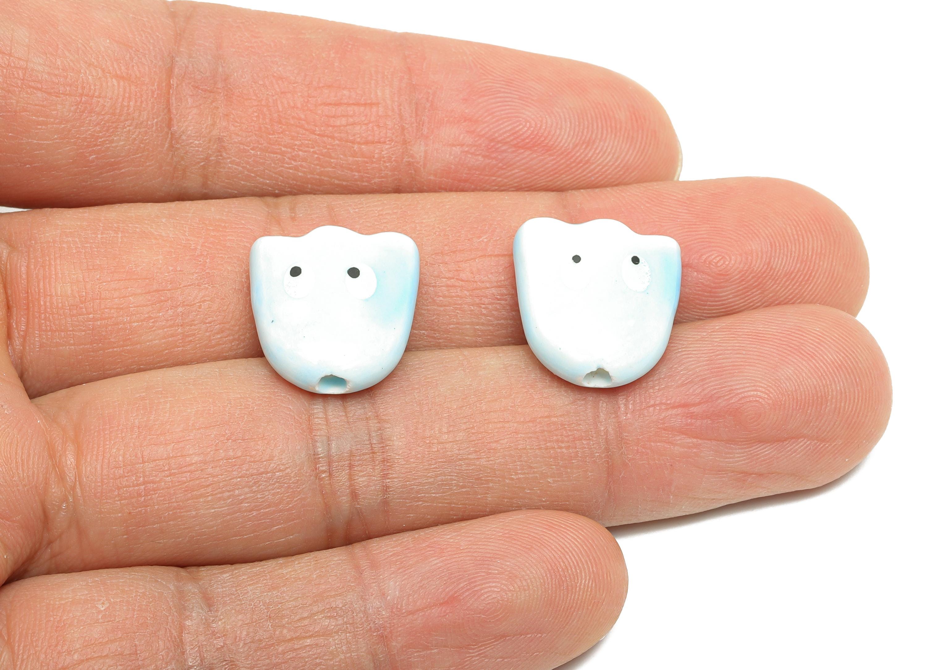 Glazed Ceramic Ghost Bead - Whimsical Handmade Ghost Bead - Quirky Halloween Accessories - Ceramic Beads Jewelry DIY - 15.9x15x7mm - NS2860C - DOMEDBAZAAR