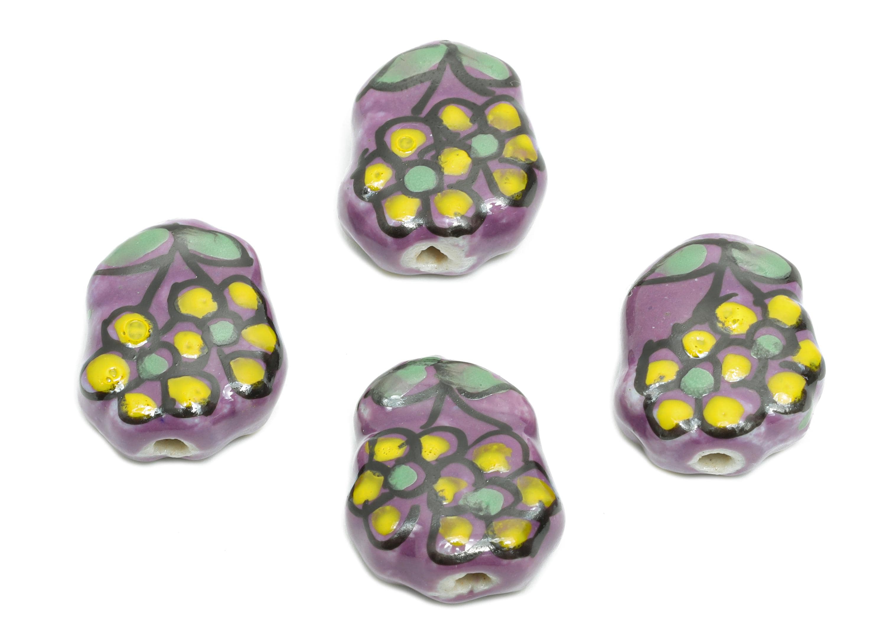 Glazed Ceramic Flower Beads - Daisy Ceramic Bead - Hand-Painted Ceramic Floral Bead - DIY Jewelry Making Nature Bead - 15x13x6.58mm - NS2764 - DOMEDBAZAAR