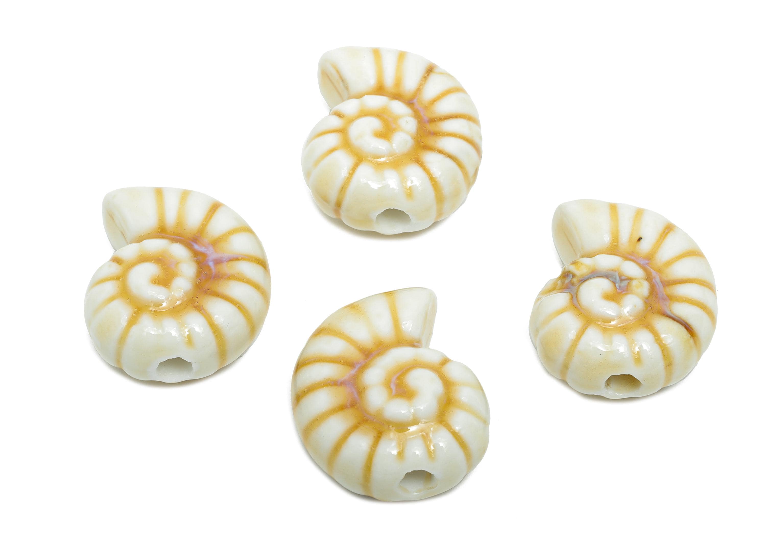 Glazed Ceramic Conch Bead - Craft Spiral Beads for Necklace - Bold Marine Life Beads - DIY Jewelry Making Ocean Charm - 20x16x9mm - NS2804 - DOMEDBAZAAR