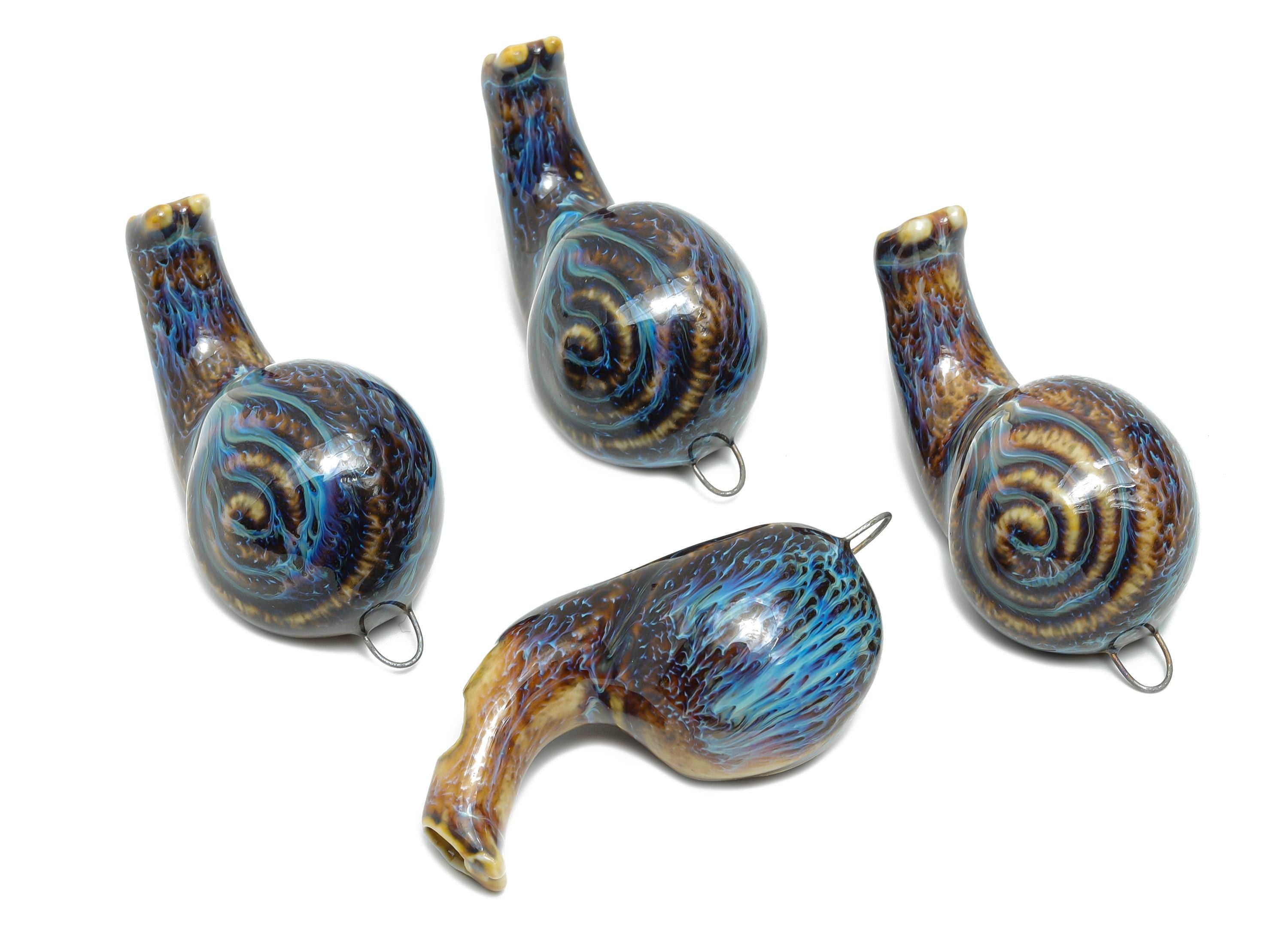 Glazed Ceramic Snail Pendant - Handmade Whistle Necklace Pendant - Whimsical Snail Art Pendant - Handcrafted Jewelry - 55x25x23.5mm - NS2785 - DOMEDBAZAAR