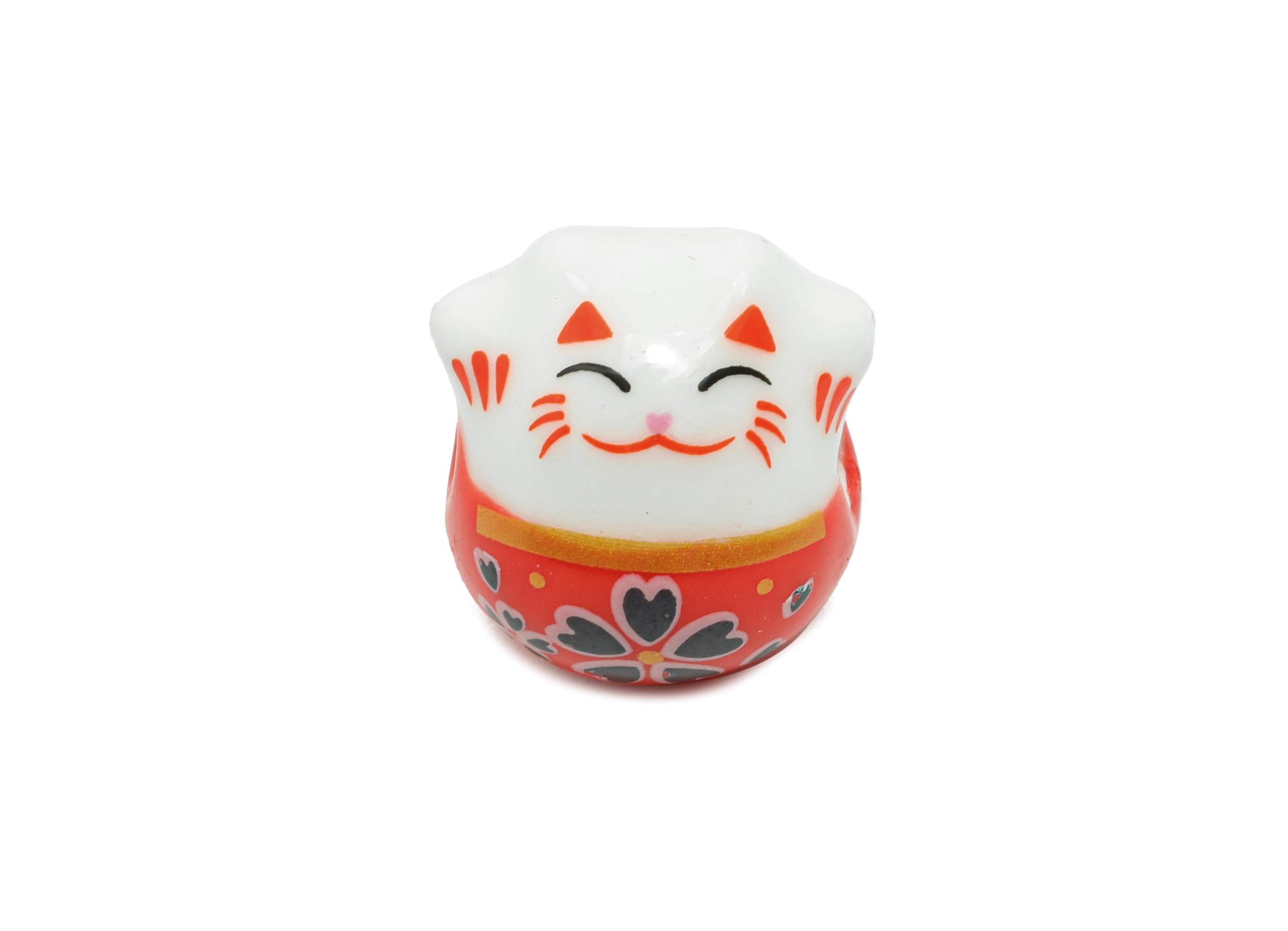 Glazed Ceramic Maneki Neko Bead - Ceramic Fortune Cat Bead - Handmade Maneki Neko Pendant -Macramé Lucky Cat Bead - 14x13x12.42mm - NS2762 - DOMEDBAZAAR