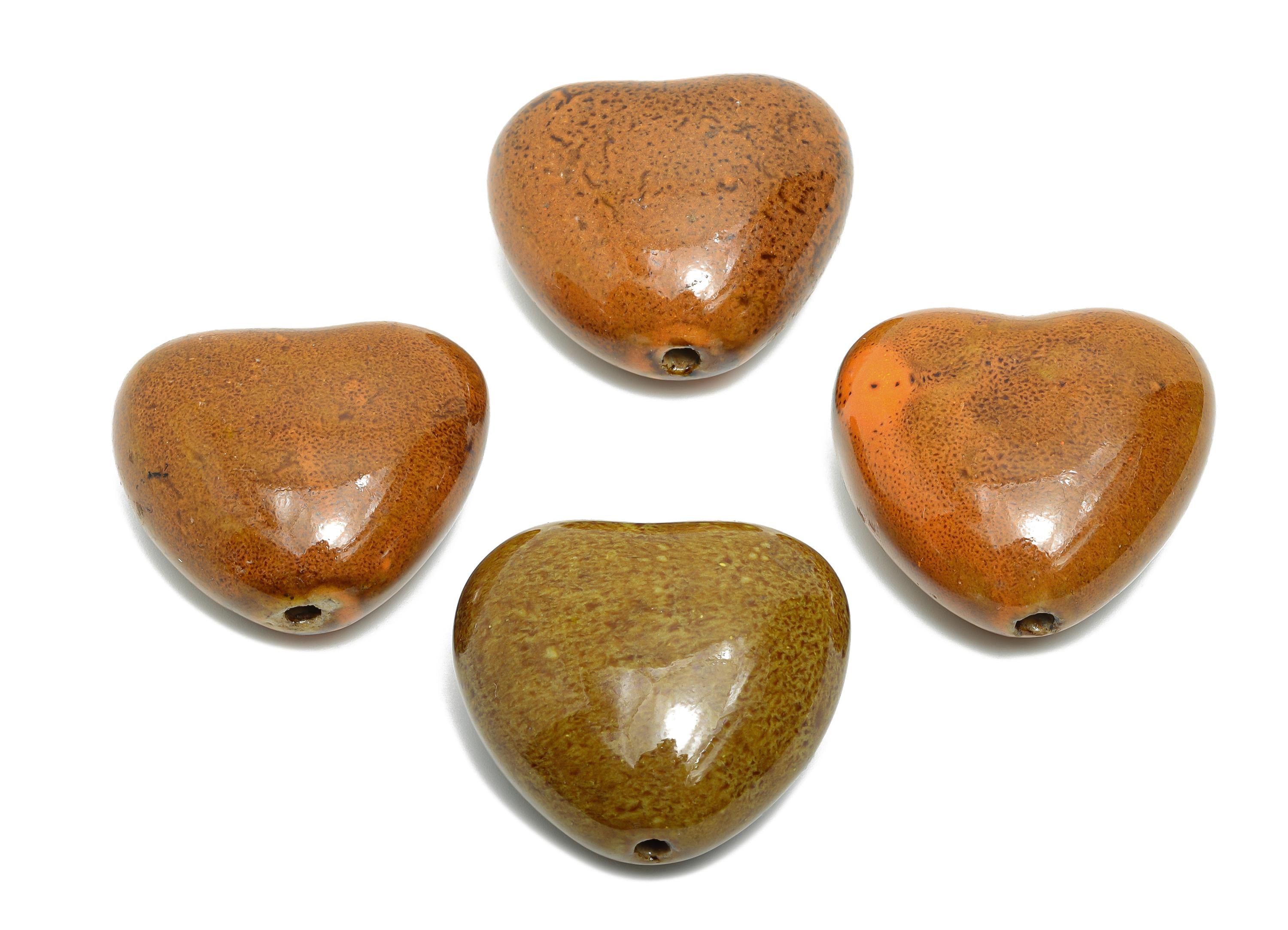 Glazed Ceramic Heart Bead - Boho Heart Bead for Necklace - Handmade Ceramic Heart Bead - Jewelry Making Supplies - 31.67x34.87x19mm - NS2797 - DOMEDBAZAAR
