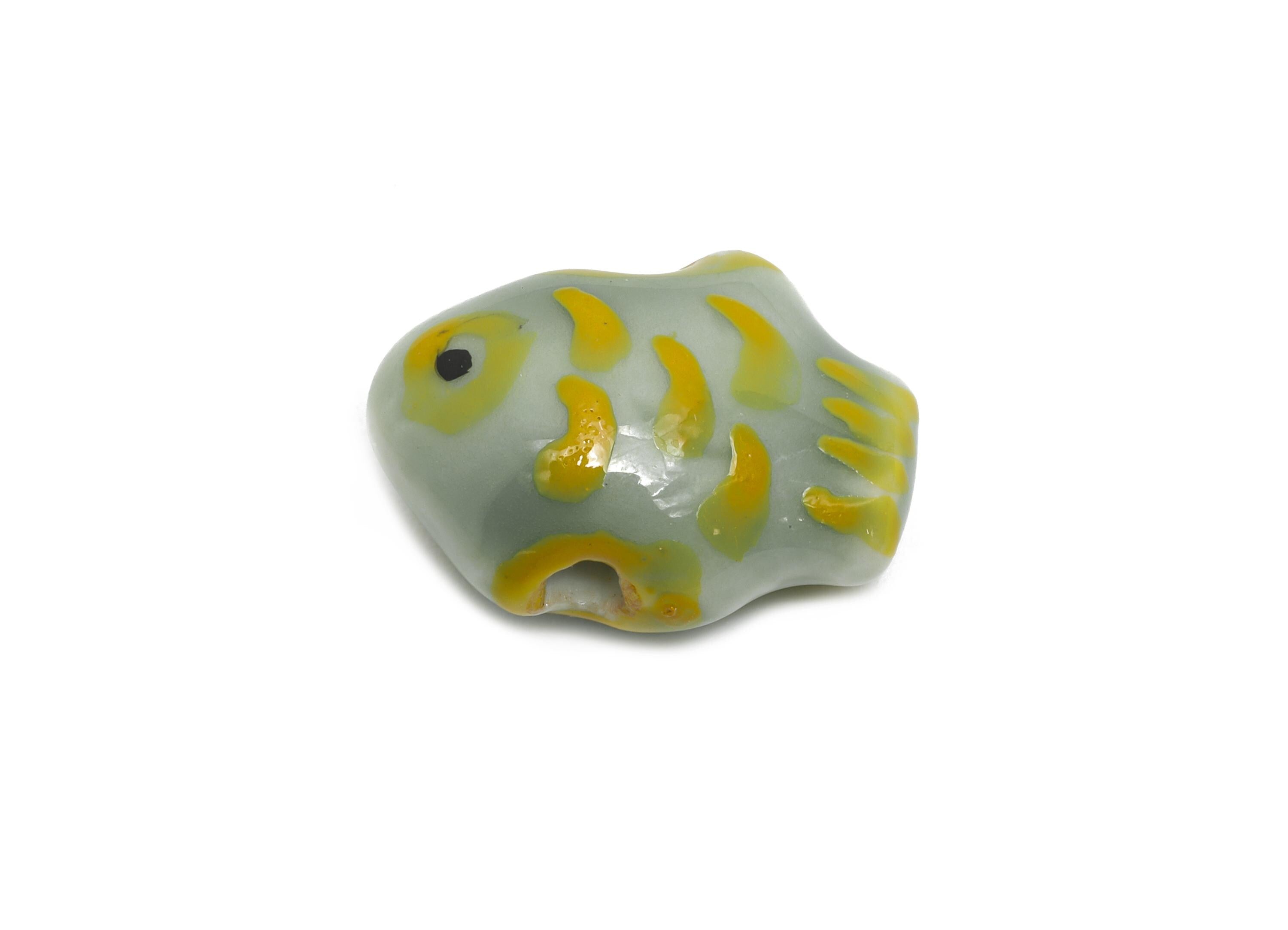 Glazed Ceramic Fish Beads - Colorful Craft Beads for Necklace or Bracelet - Marine Fish Bead - Handmade Kids' Craft - 18x13x8.37mm - NS2765 - DOMEDBAZAAR