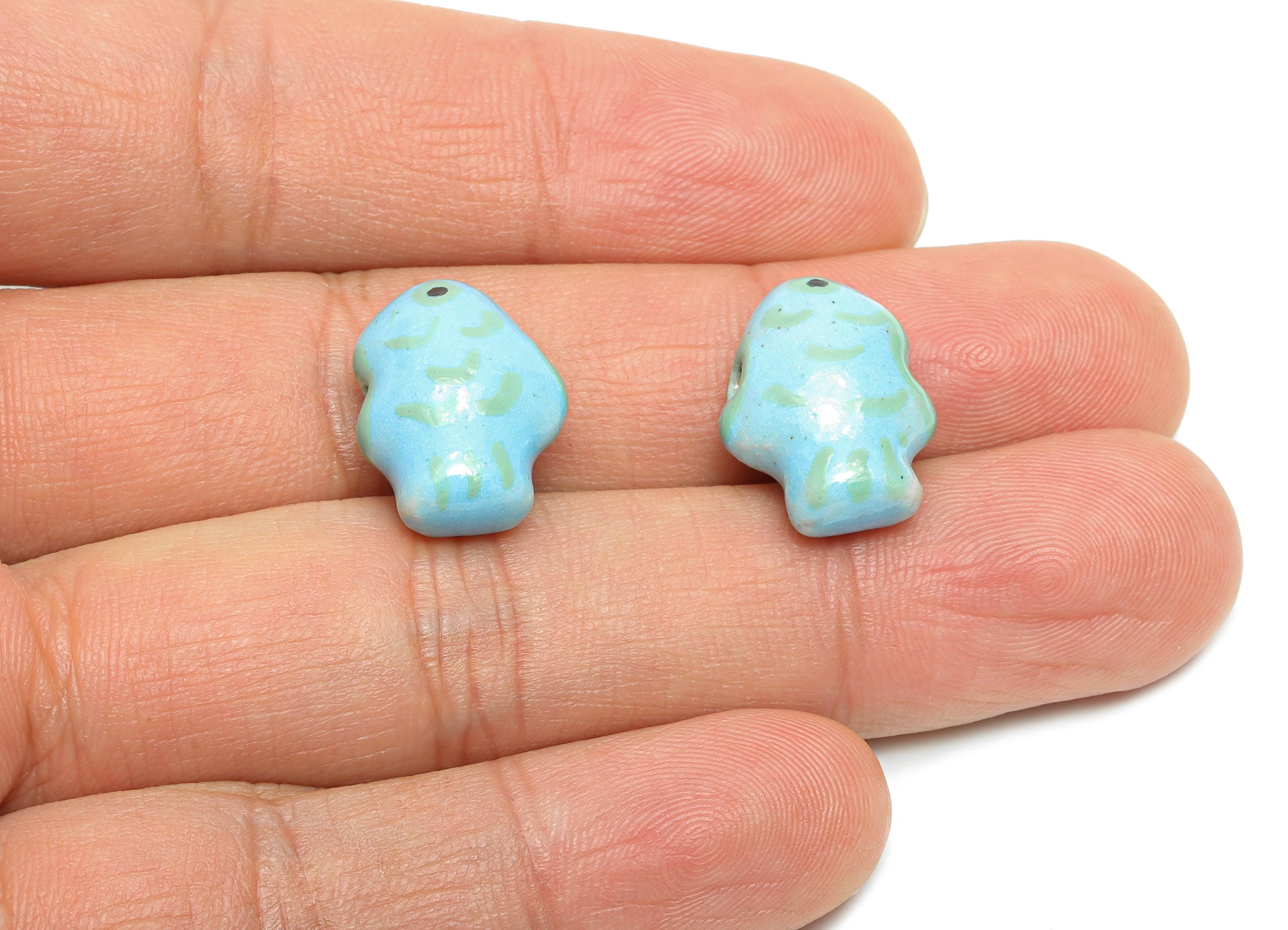 Glazed Ceramic Fish Bead - Colorful Craft Bead for Necklace or Bracelet - Marine Fish Bead - Cute Fish Jewelry Making- 18x13x8.37mm - NS2767 - DOMEDBAZAAR