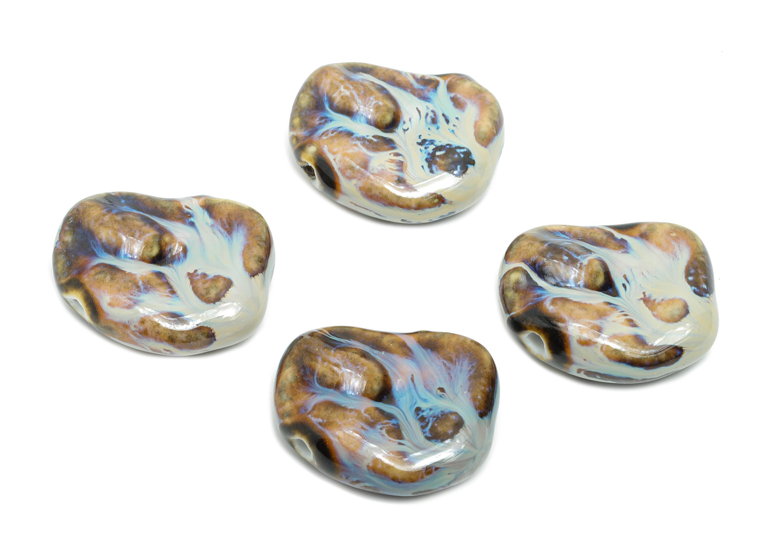 Glazed Ceramic Geometric Beads - Unique Beads Components for Necklace - Abstract Beads - Handmade Making DIY - 32.78x26.82x11.56mm - NS2777A - DOMEDBAZAAR