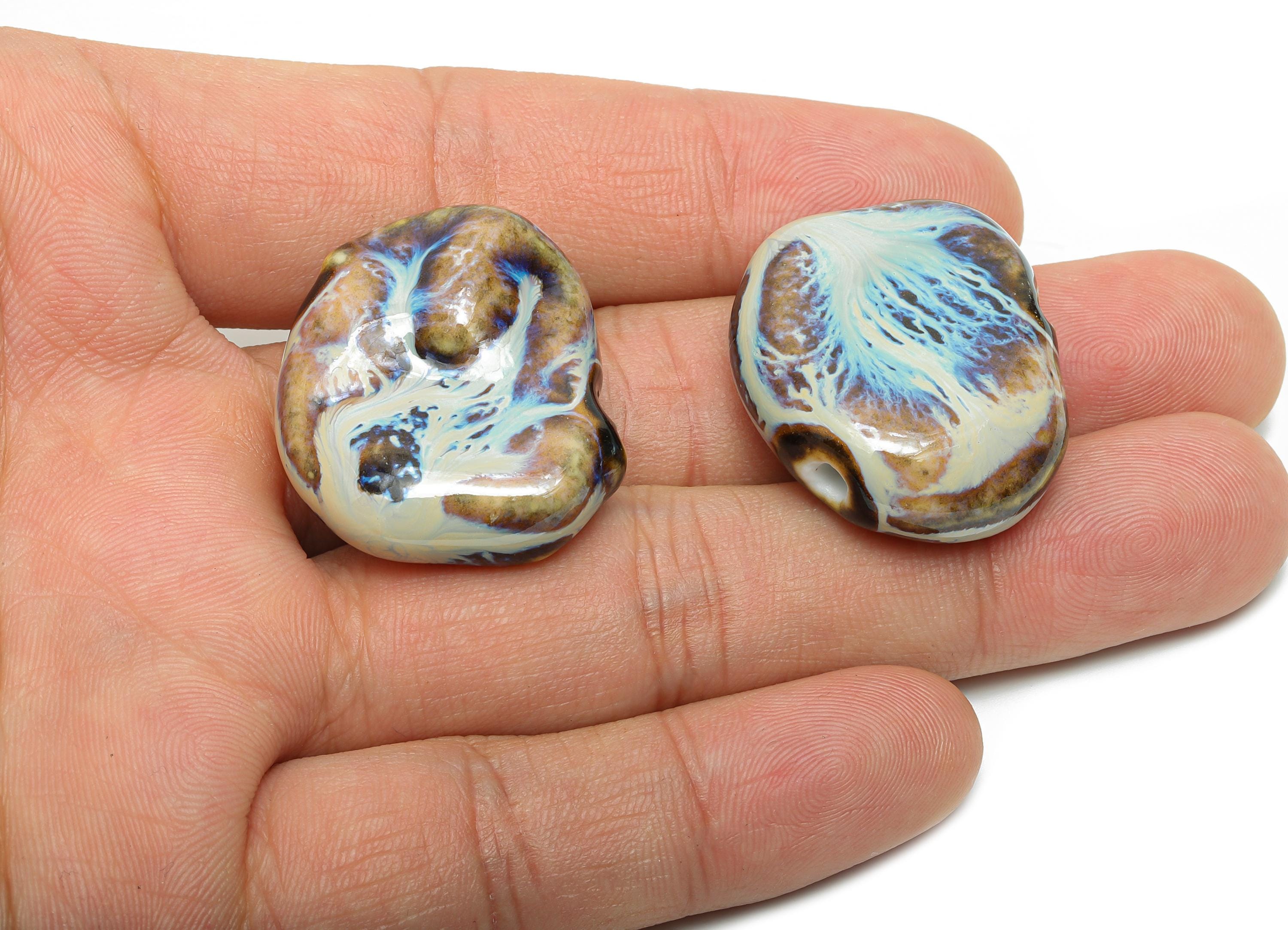 Glazed Ceramic Geometric Beads - Unique Beads Components for Necklace - Abstract Beads - Handmade Making DIY - 32.78x26.82x11.56mm - NS2777A - DOMEDBAZAAR