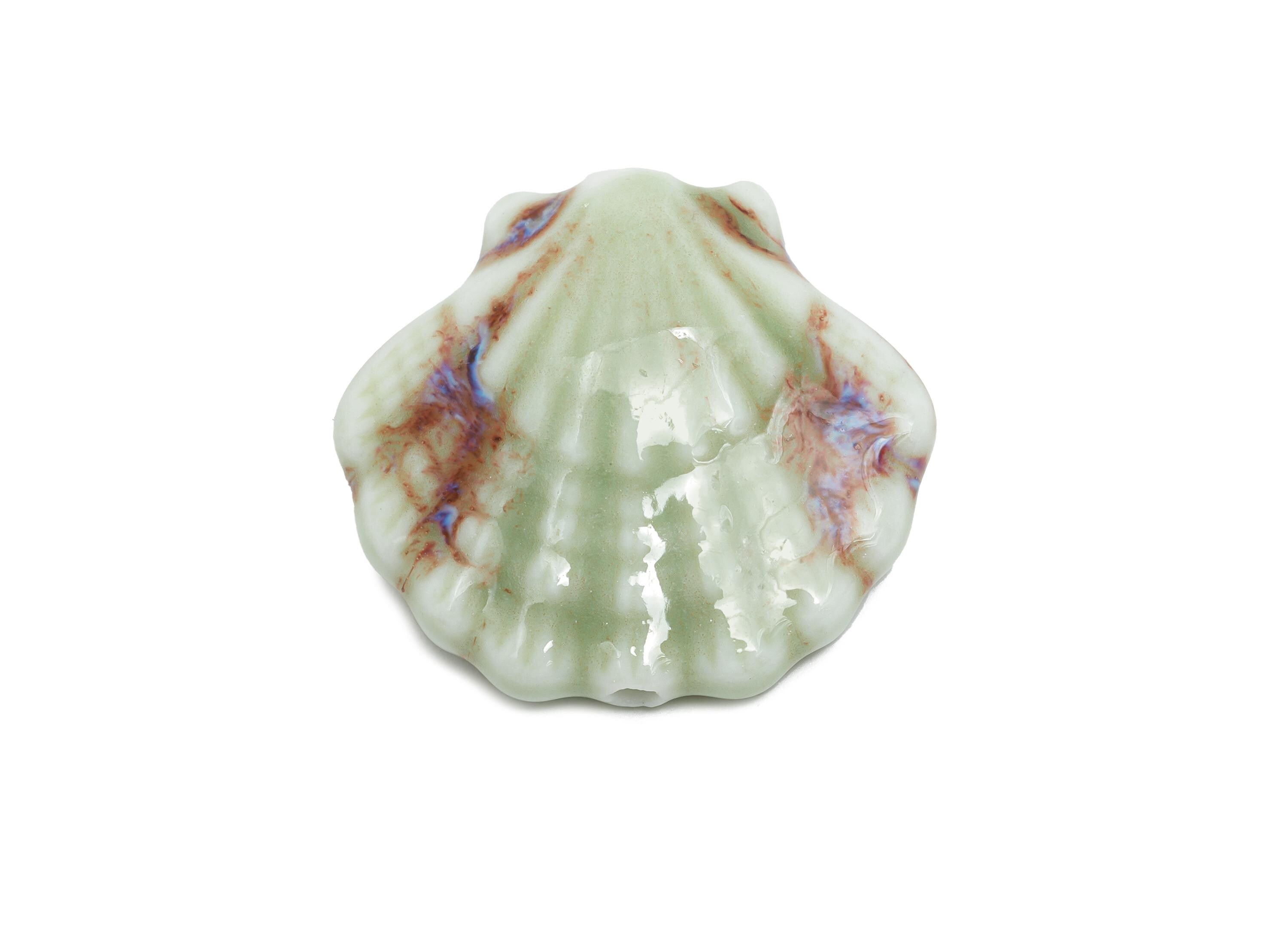 Glazed Ceramic Seashell Bead - Textured Handmade Bead - Bohemian Beach-Themed Jewelry - Marine Bead Jewelry - 25.37x27.5x10.89mm - NS2859F - DOMEDBAZAAR
