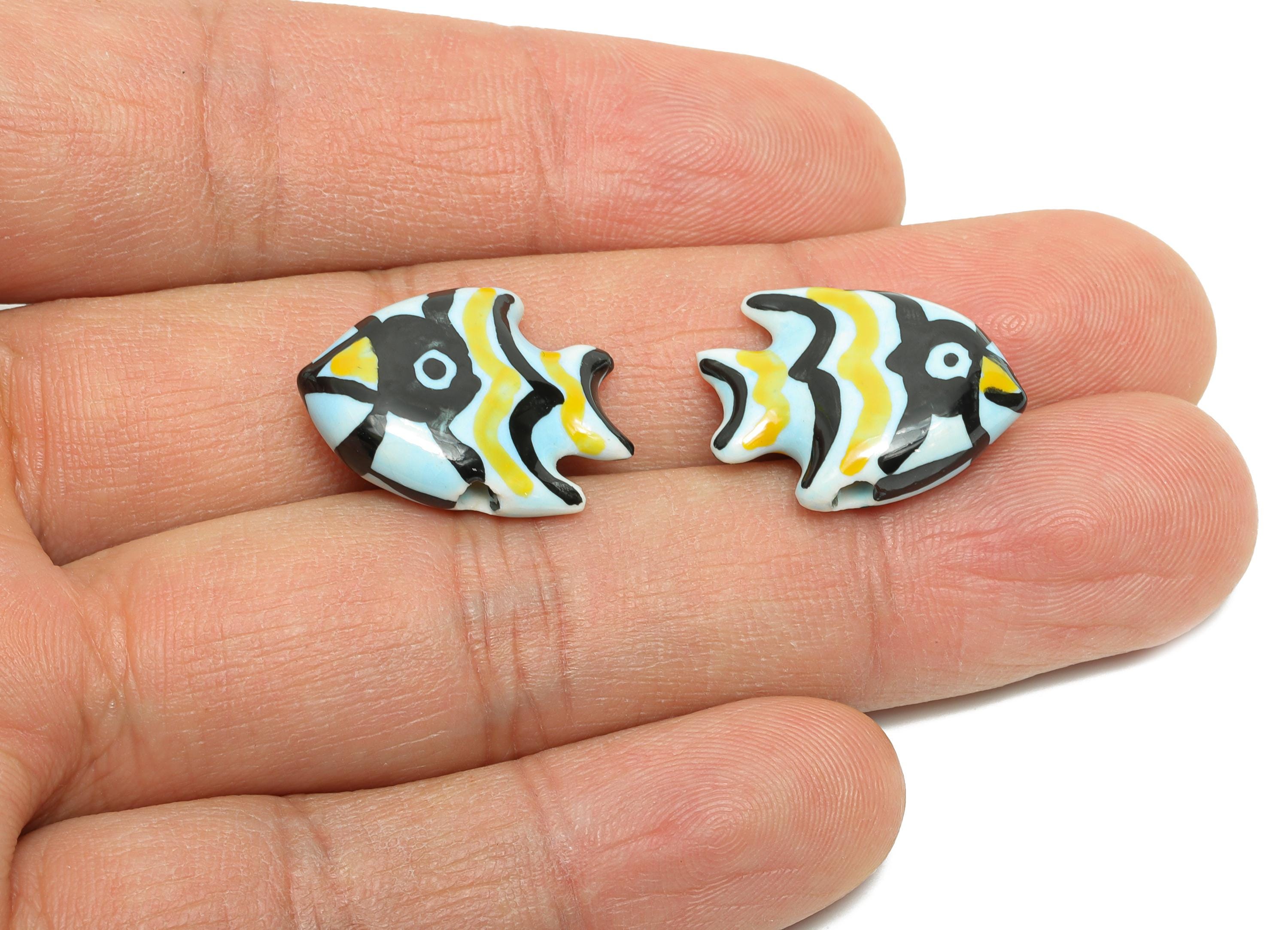 Glazed Ceramic Fish Beads - Colorful Tropical Fish Beads - Marine Handmade Beads Connector - Jewelry Making - 20.8x16.98x6.56mm - NS2853C - DOMEDBAZAAR