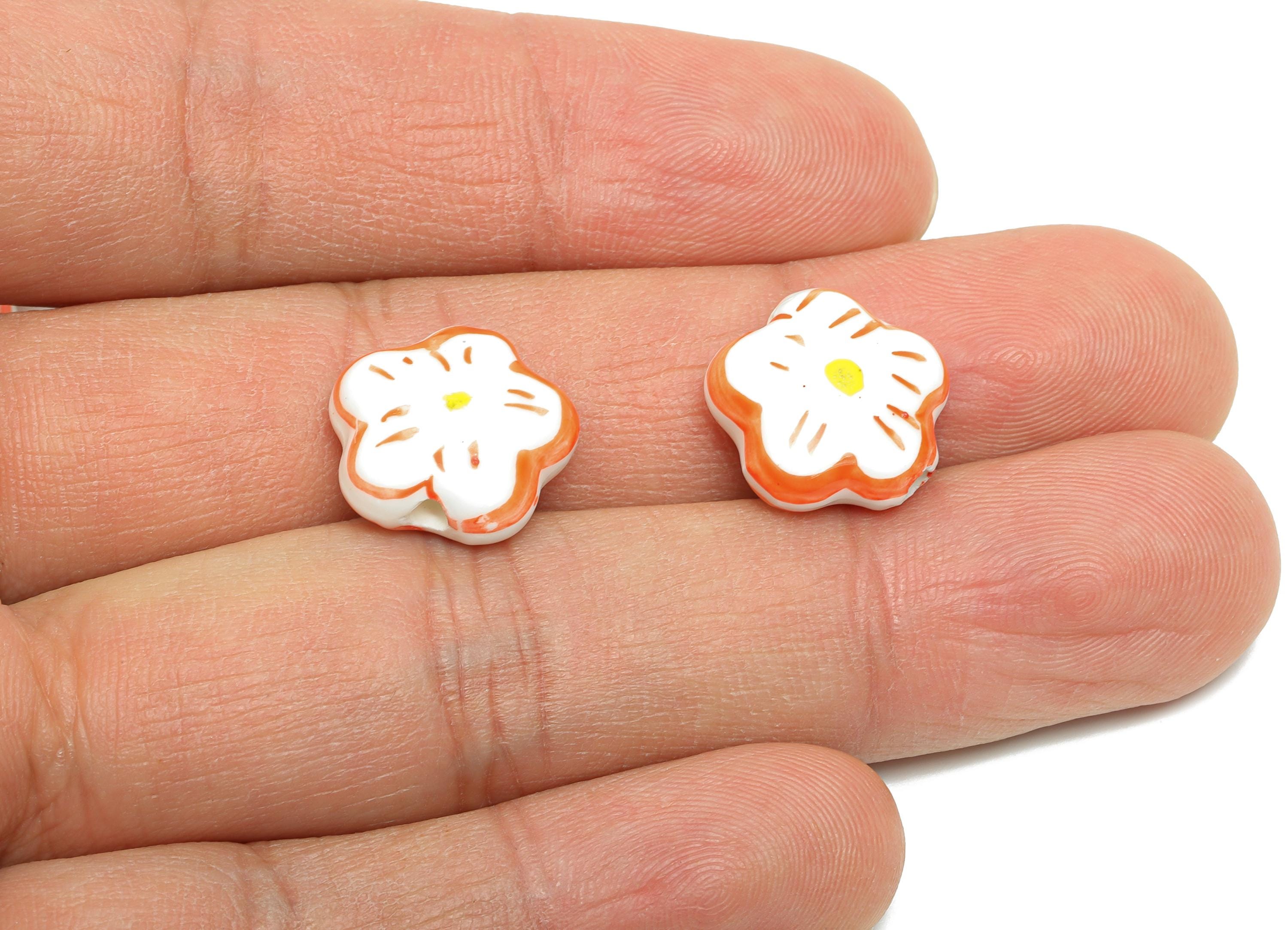 Glazed Ceramic Daisy Beads - Red Flower Jewelry Component - Handmade Botanical Bead Connector - Jewelry Making Bead - 15x15x6.36mm - NS2854D - DOMEDBAZAAR