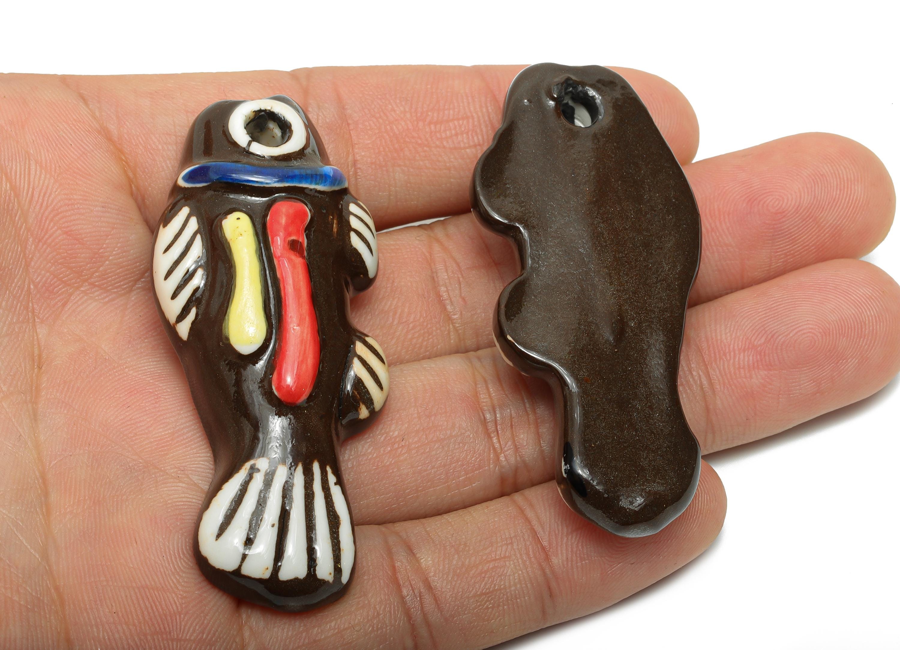 Glazed Ceramic Fish Beads - Black and White Fish Bead - Cute Marine Life Beads - Boho Fish Bead for DIY Jewelry - 61x26x12.54mm - NS2780 - DOMEDBAZAAR