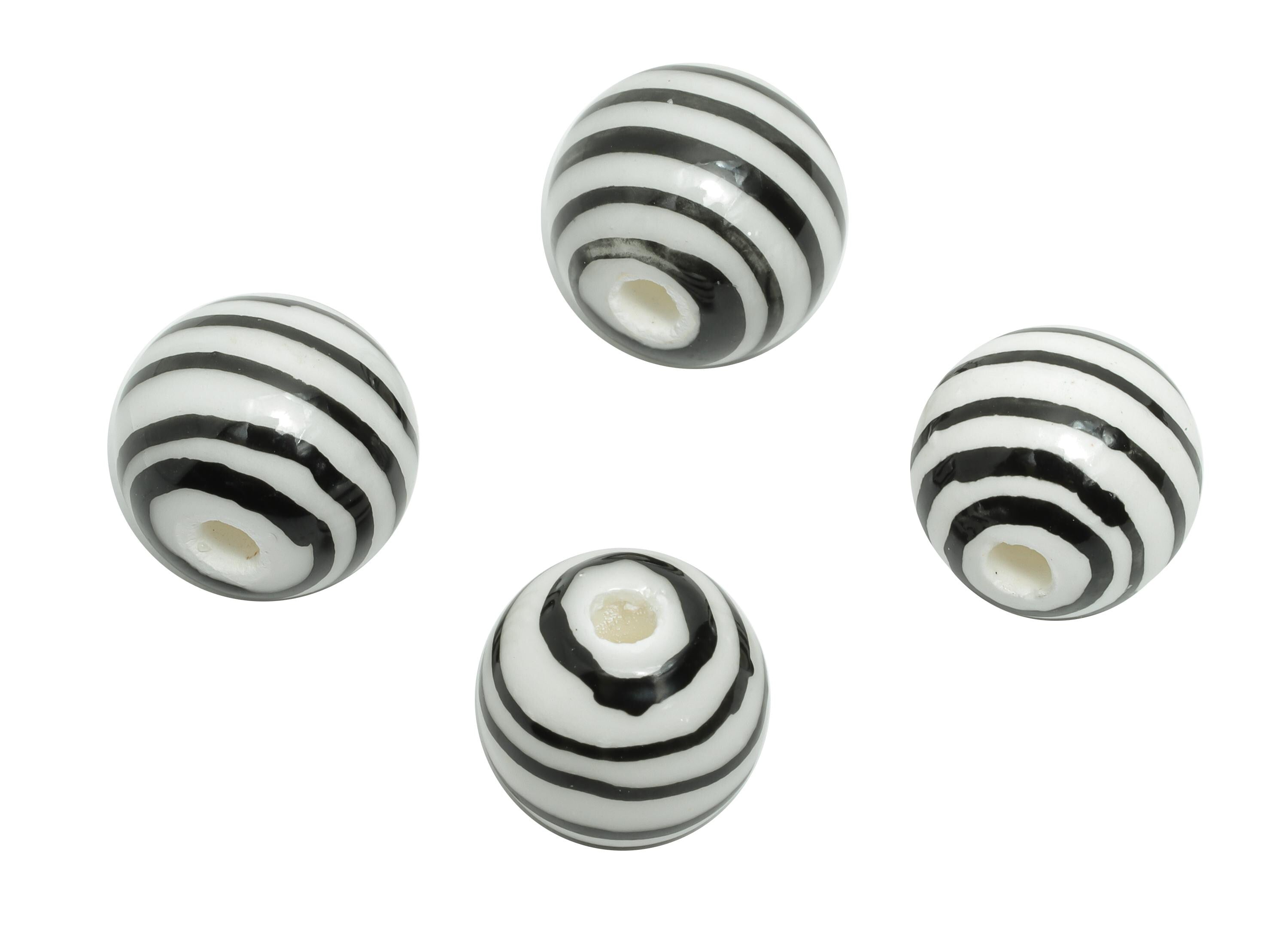 Black Striped Ceramic Beads - Colorful Handmade Beads - Boho Chic Ceramic Beads for Bracelet - Striped Bead Making - 12x12.28x12mm - NS2858E - DOMEDBAZAAR