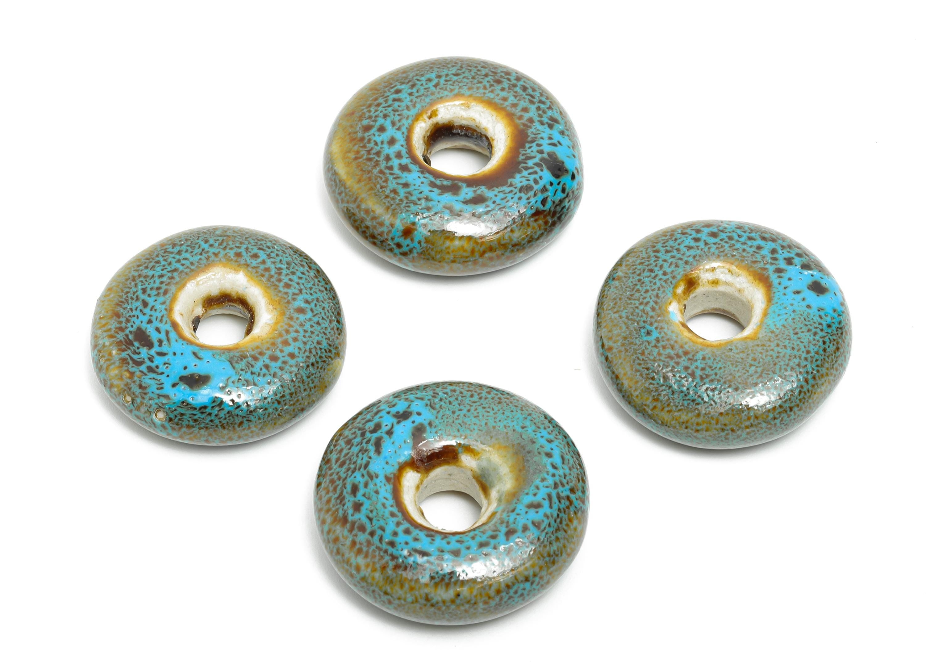 Glazed Ceramic Donut Bead - Round Porcelain Pendant - Minimalist Artisan Bead - Boho Fish Bead for DIY Jewelry -26x26x8.09mm - NS2808 - DOMEDBAZAAR