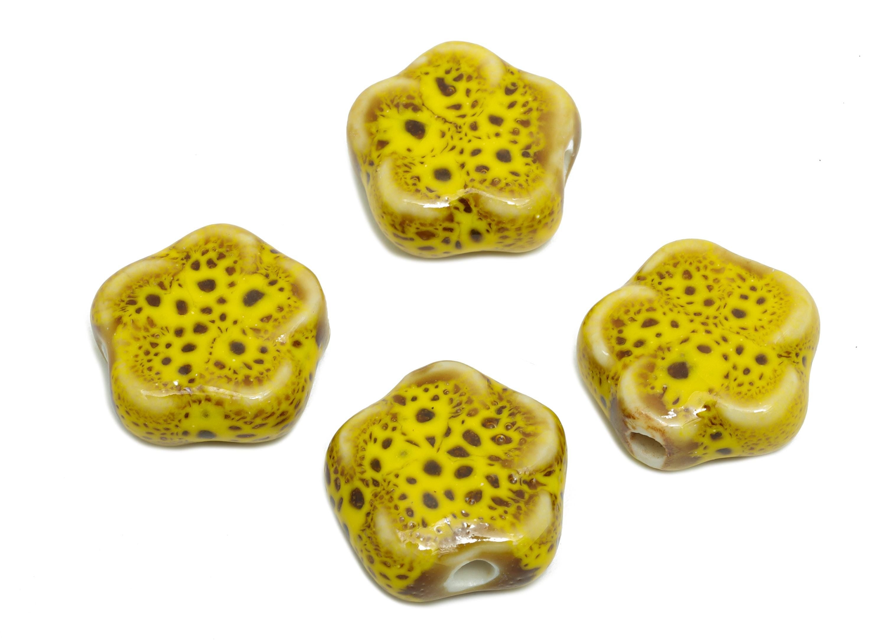 Glazed Ceramic Flower Beads - Textured Ceramic Spiral Beads Component - Handmade Beads - Jewelry Making Beads - 15.9x16.29x6.9mm - NS2844 - DOMEDBAZAAR