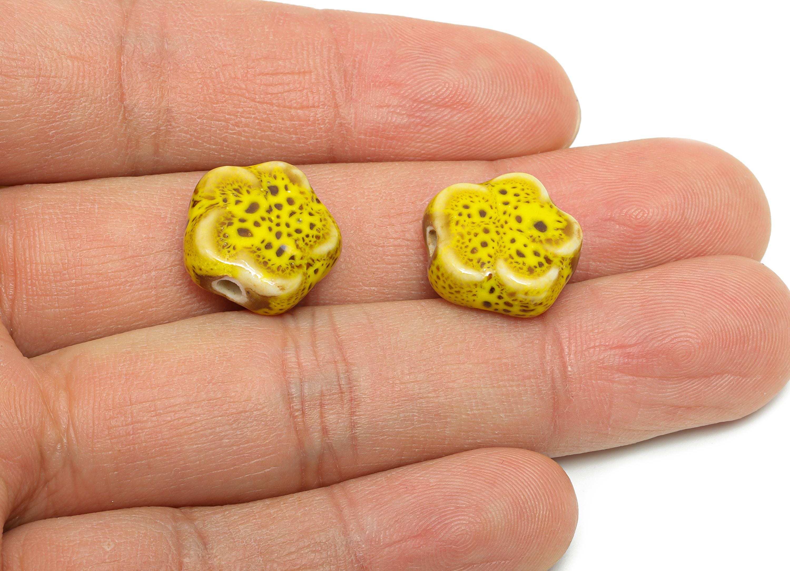 Glazed Ceramic Flower Beads - Textured Ceramic Spiral Beads Component - Handmade Beads - Jewelry Making Beads - 15.9x16.29x6.9mm - NS2844 - DOMEDBAZAAR