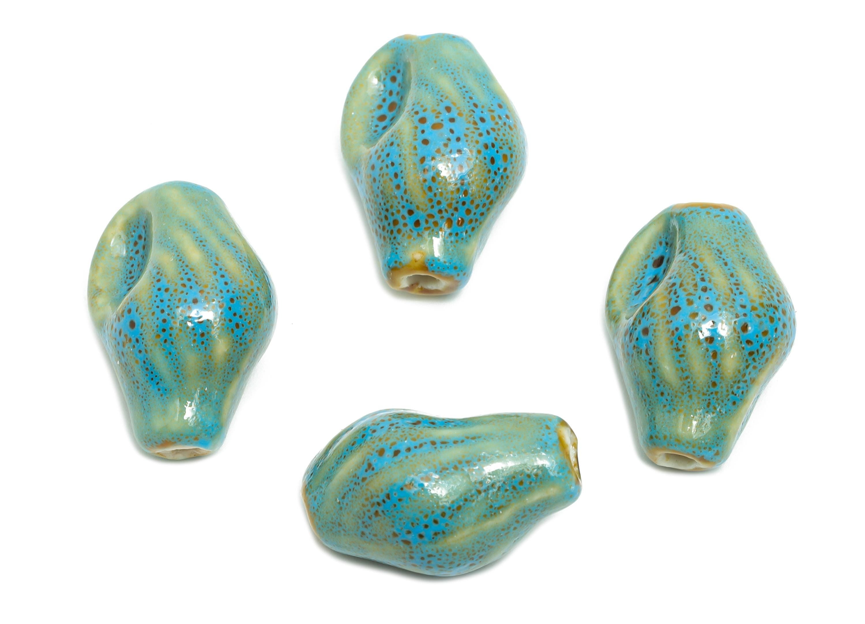 Glazed Ceramic Conch Shell Beads - Textured Shell Beads - Handmade Ceramic Bracelet Beads - Jewelry Component - 22x15.4x12.24mm - NS2846B - DOMEDBAZAAR