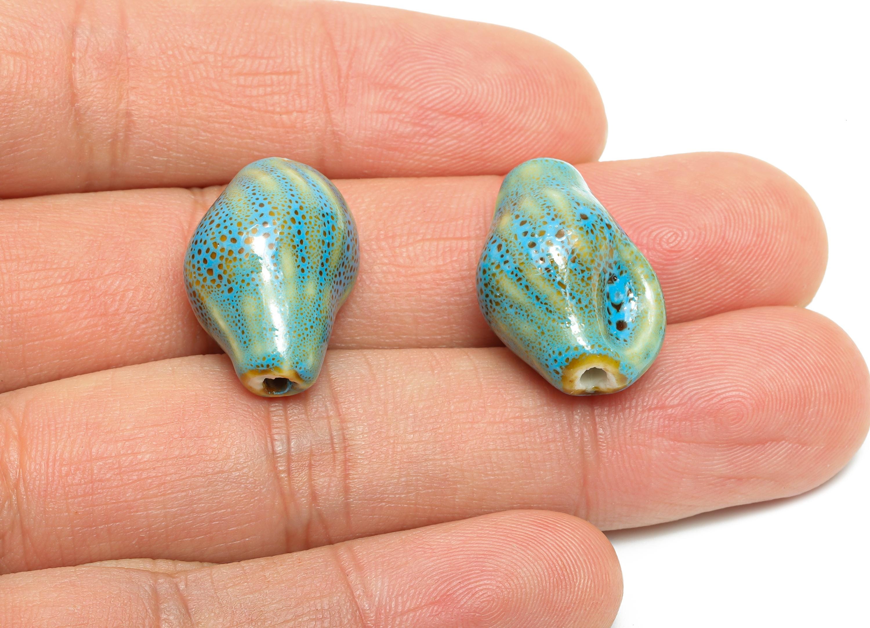 Glazed Ceramic Conch Shell Beads - Textured Shell Beads - Handmade Ceramic Bracelet Beads - Jewelry Component - 22x15.4x12.24mm - NS2846B - DOMEDBAZAAR