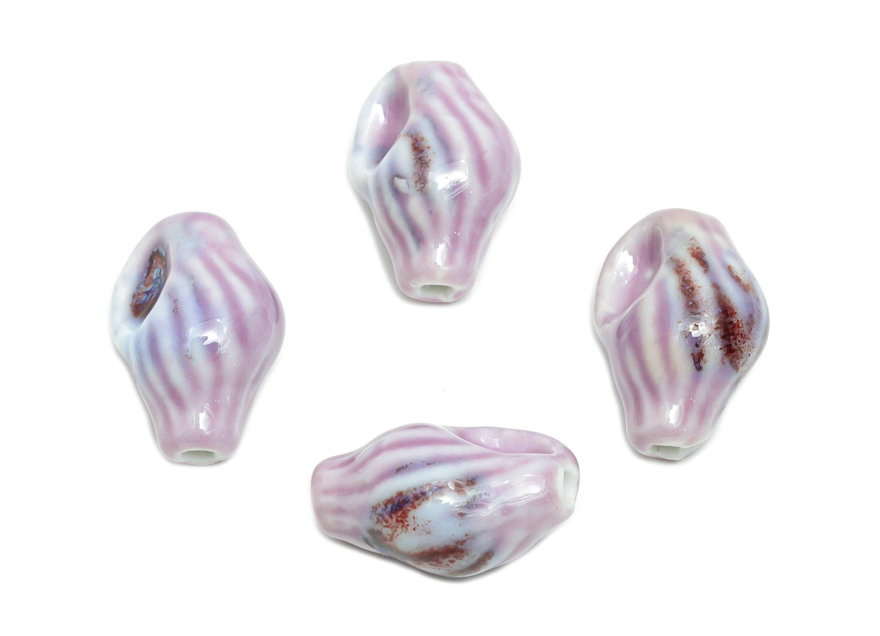 Glazed Ceramic Conch Shell Bead - Textured Shell Bead for Bracelet - Handmade Ceramic Beads - Jewelry Making - 21.07x14.43x12.36mm - NS2846E - DOMEDBAZAAR