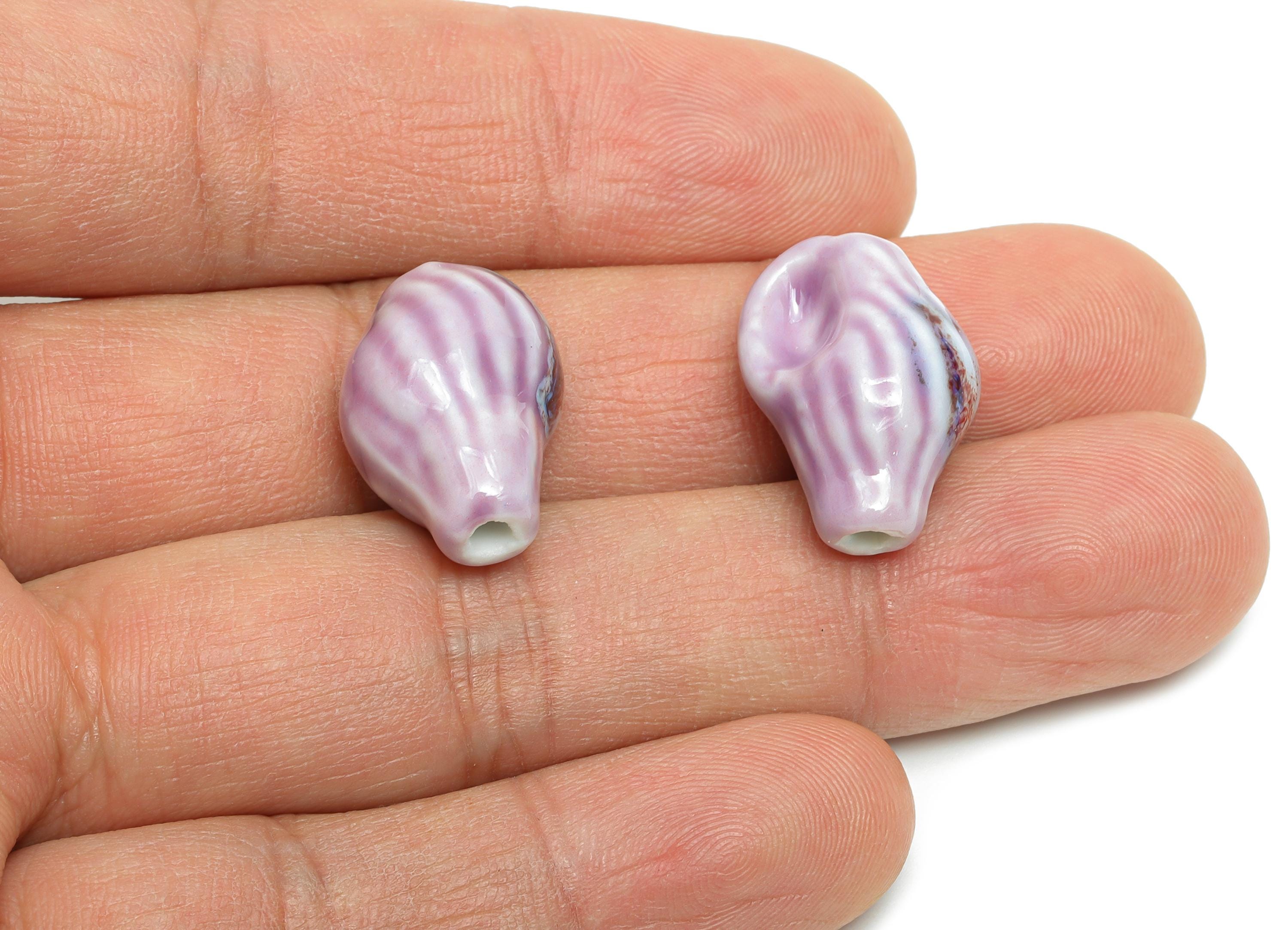 Glazed Ceramic Conch Shell Bead - Textured Shell Bead for Bracelet - Handmade Ceramic Beads - Jewelry Making - 21.07x14.43x12.36mm - NS2846E - DOMEDBAZAAR
