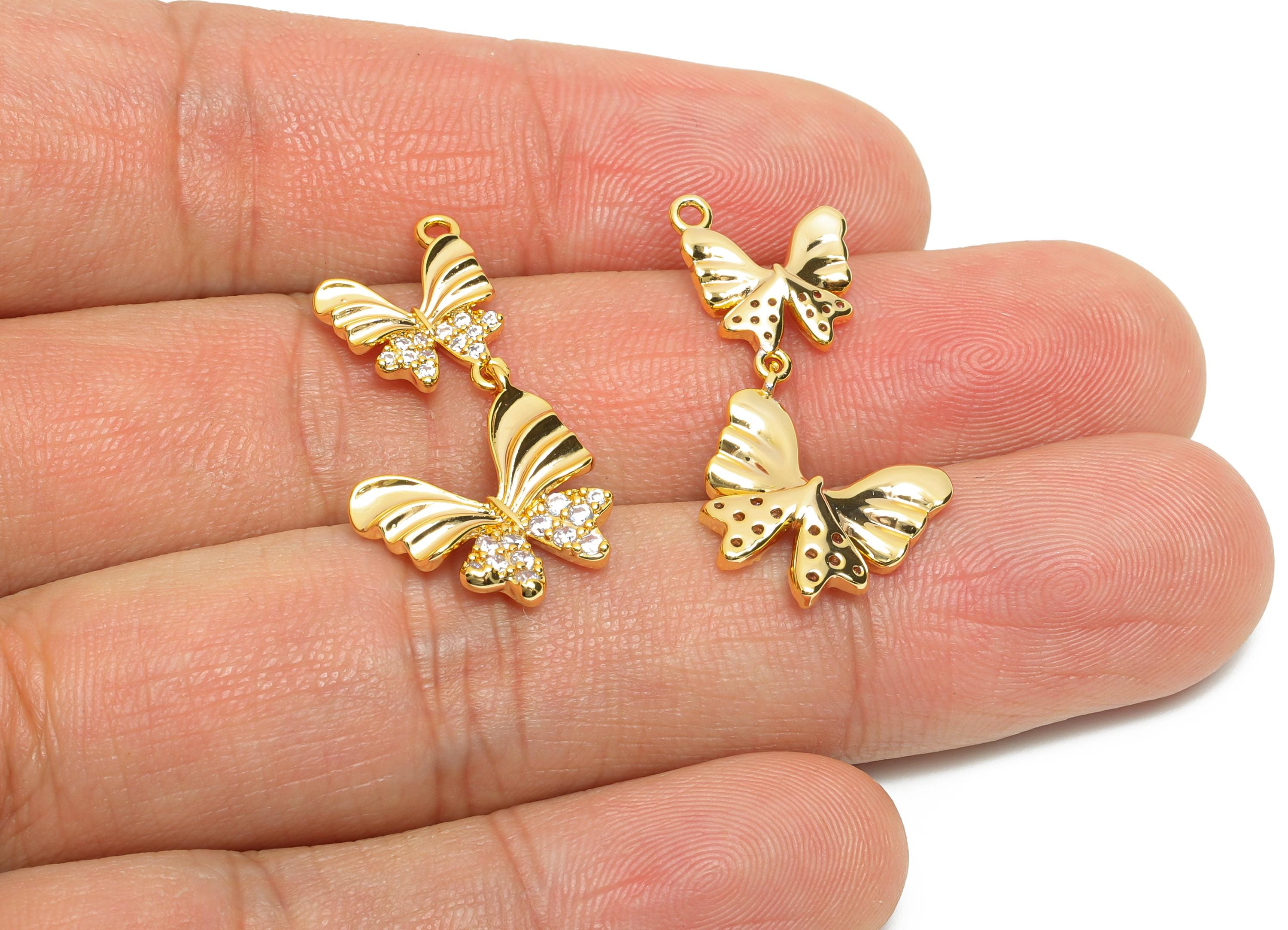 Dainty Gold Butterfly Charm - Brass Zircon Butterfly Charm for Necklaces - 18K Real Gold Plating -Rhinestone Pendant - 26x14x2mm - RGP10833 - DOMEDBAZAAR