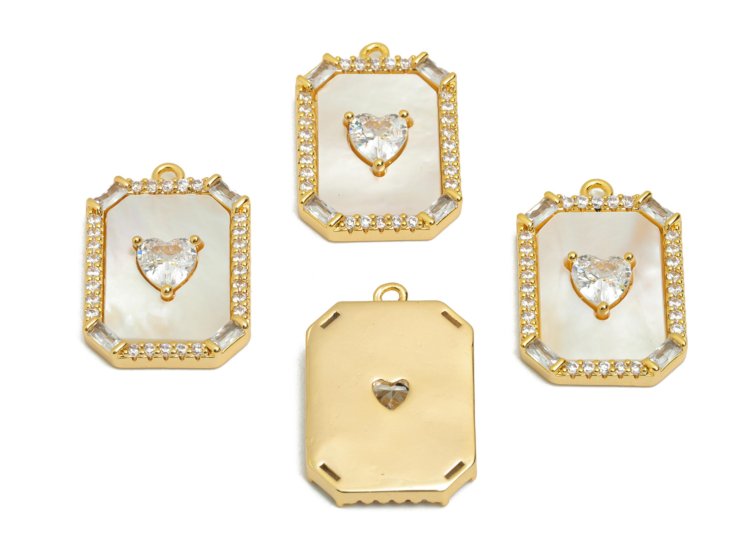 Elegant Cubic Zircon Heart Pendant - Brass Zircon Shell Custom Jewelry for DIY Necklaces - 18K Real Gold Plating - 20x14x3.4mm - RGP10837 - DOMEDBAZAAR