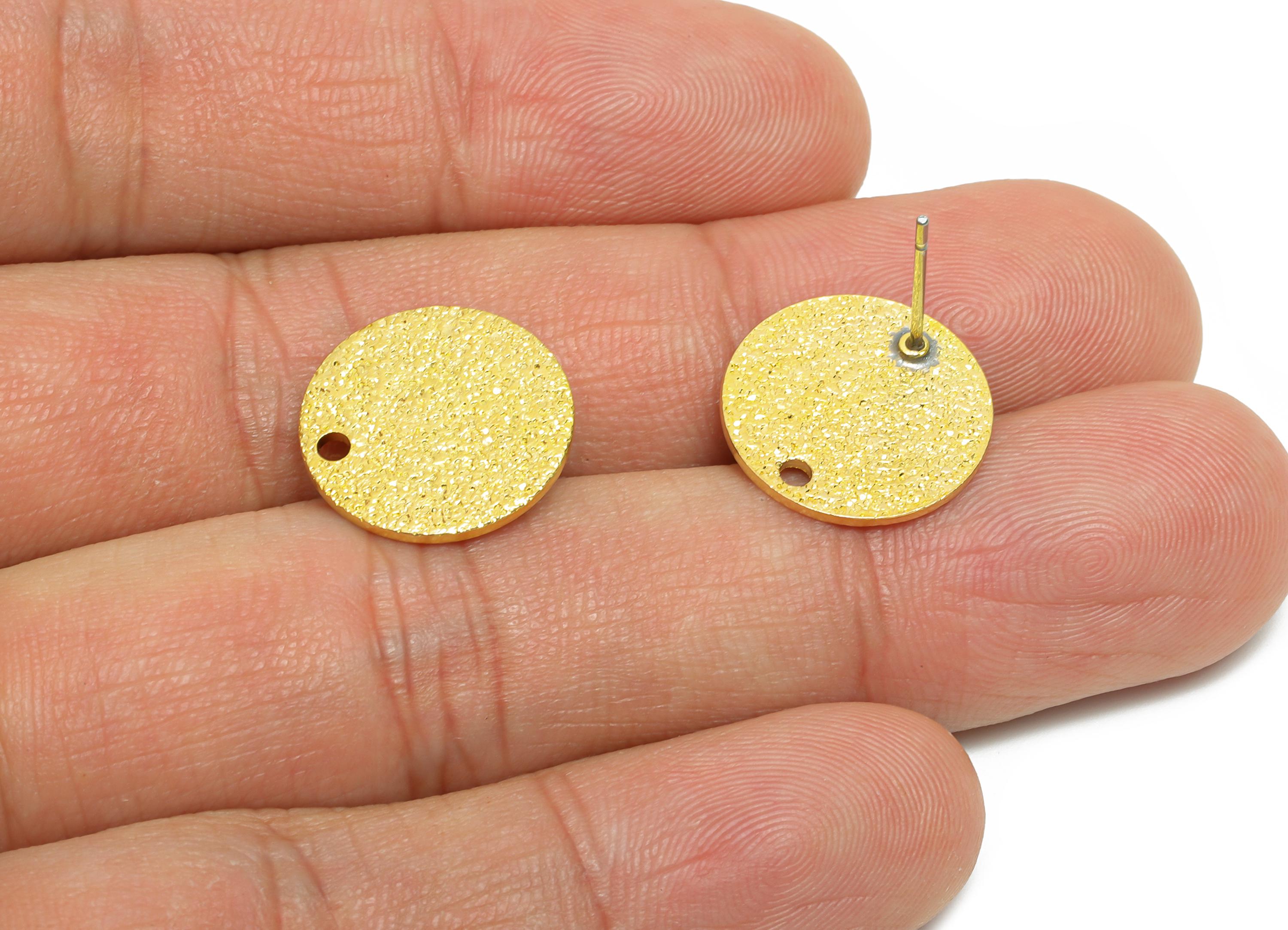 Gold Disc Earring Stud - Brass Shiny Circle Earrings - Brass Modern Geometric Earring Stud - Flat Disc for DIY Jewelry - 15x15x1mm - PP11259 - DOMEDBAZAAR