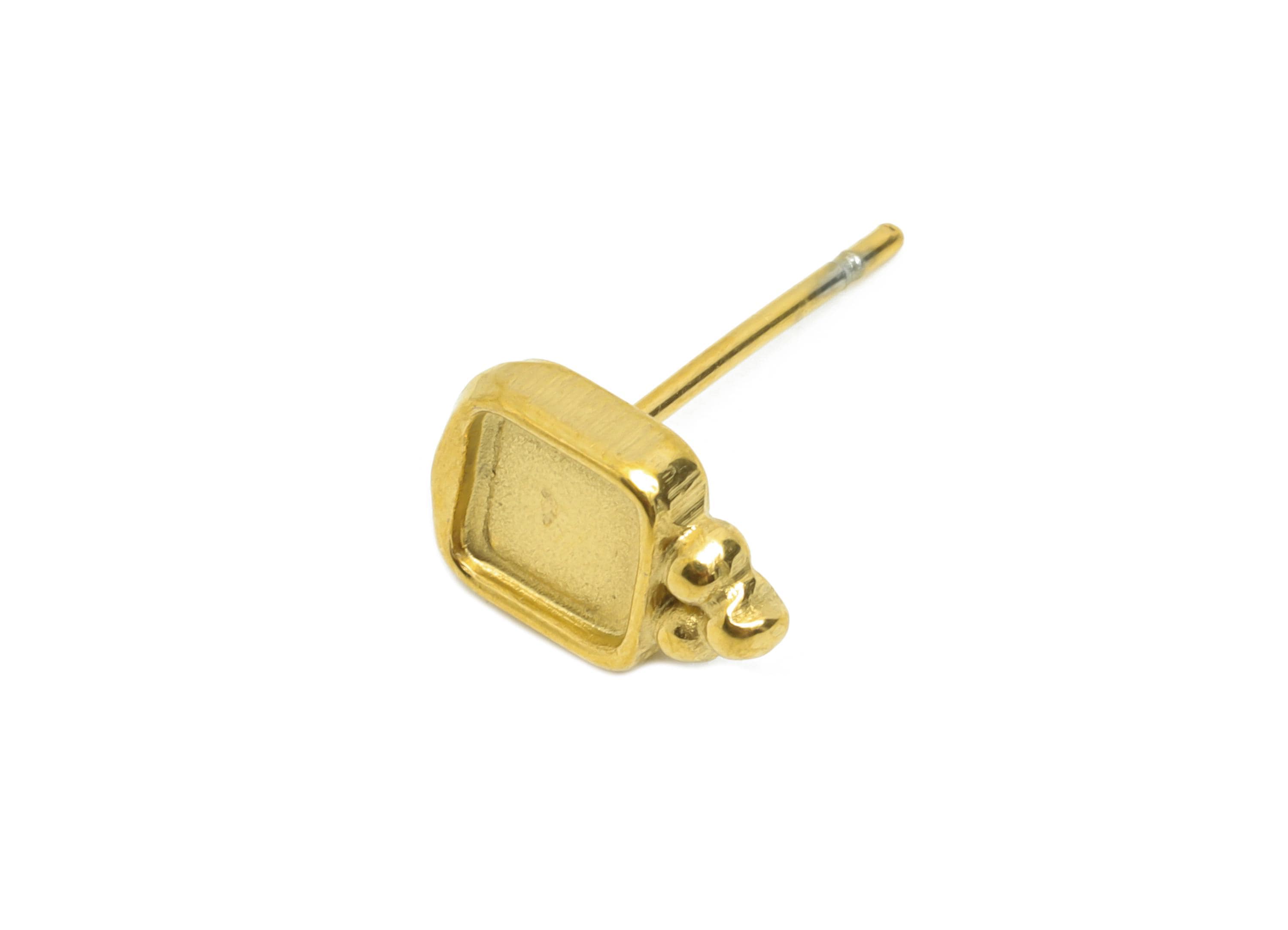 Oval Bezel Stud Earring - Steel Vintage Earring Post - Handmade Small Cabochon Earring - Mini Square Bezel Stud Earring - 9x6x2mm - SS2170G - DOMEDBAZAAR