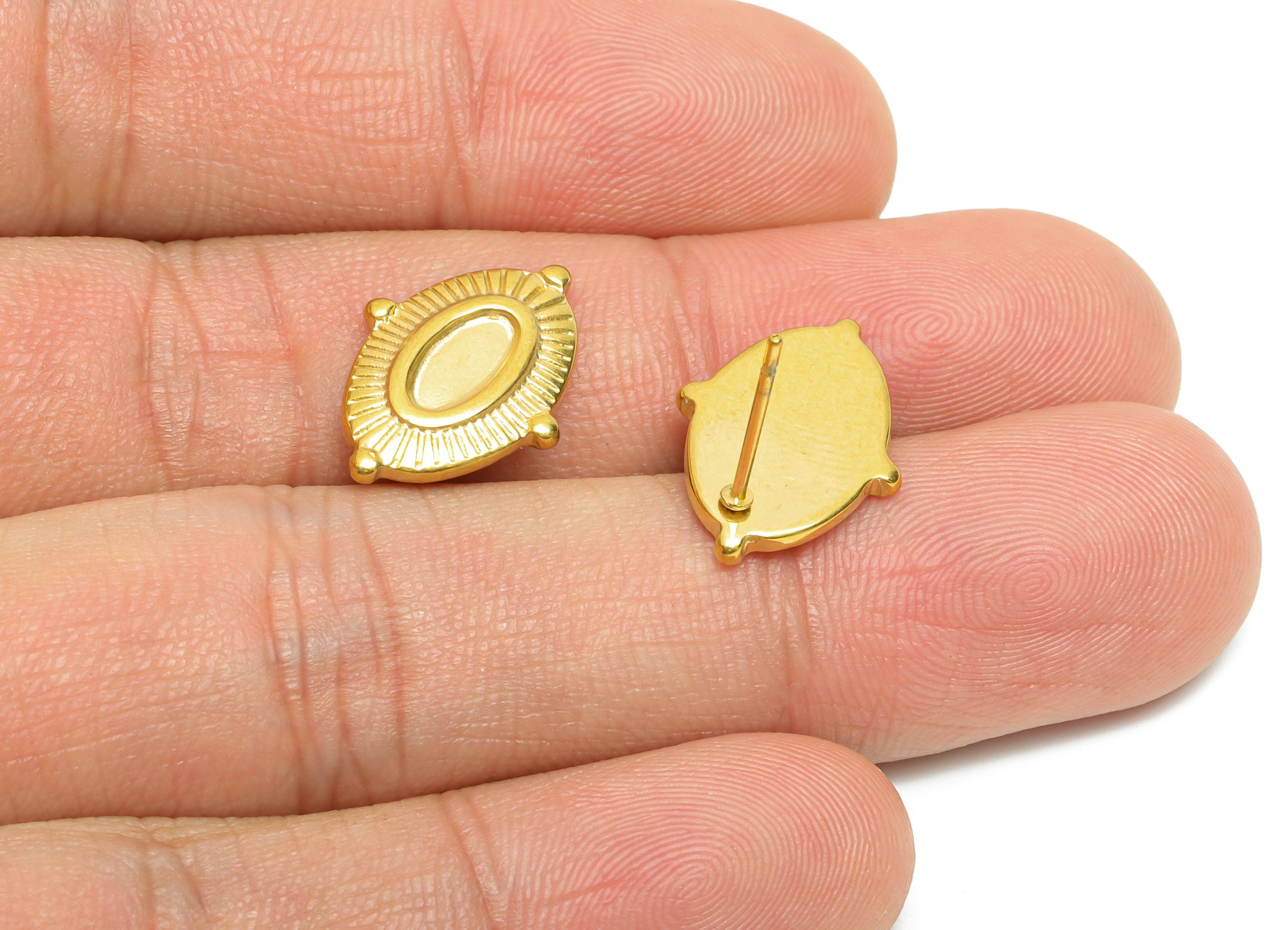 Oval Bezel Stud Earring - Steel Vintage Earring Post - Boho Chic Earring Component - Oval Cabochon Earring Setting - 17x12x2.24mm - SS2180G - DOMEDBAZAAR