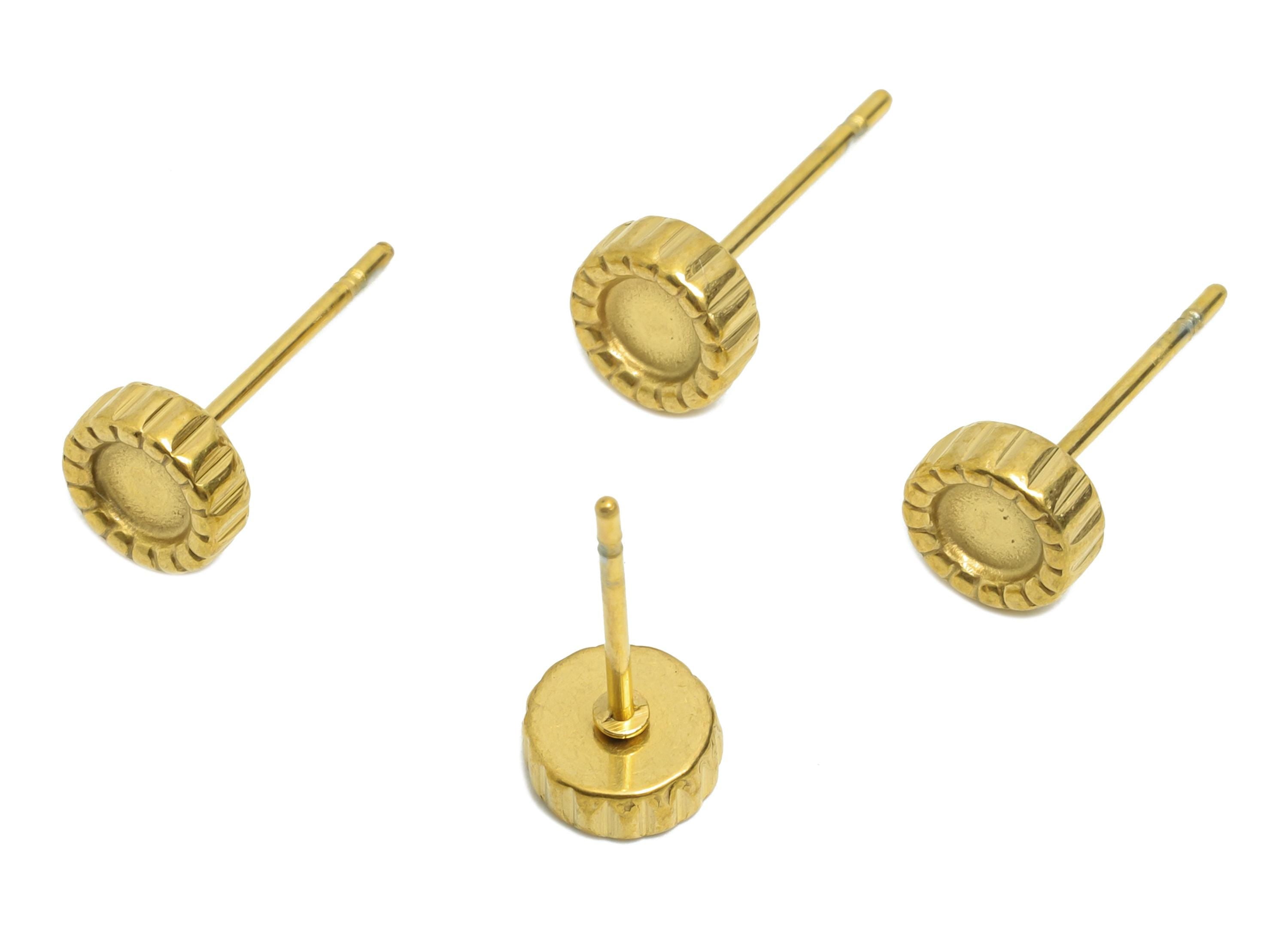 Steel Bezel Stud Earring - Steel Rope Border Earring Post - Blank Bezel for Customization - DIY Resin Earring Setting - 6x6x2.49mm - SS2163G - DOMEDBAZAAR