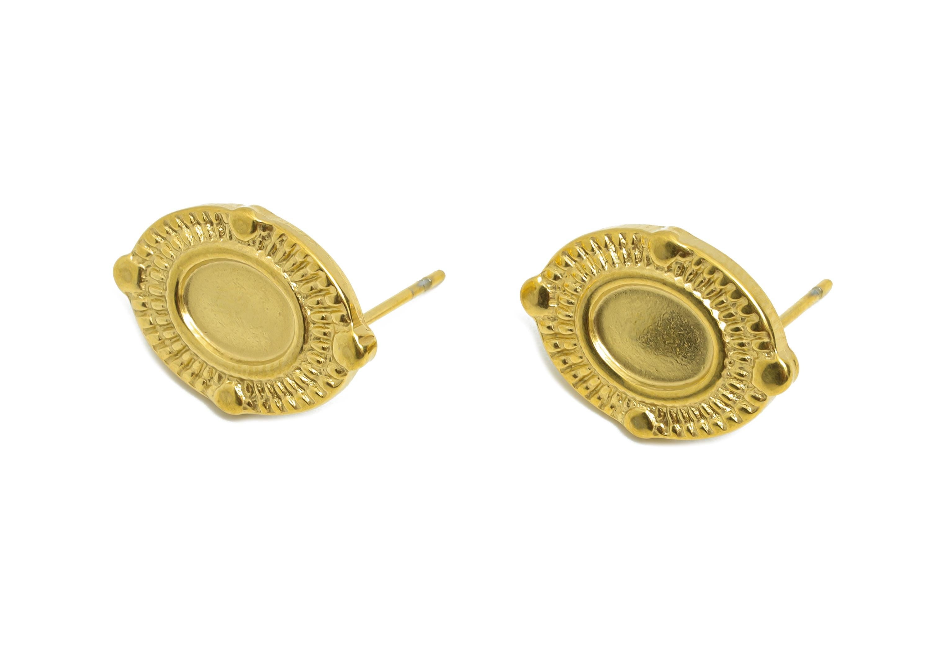 Oval Bezel Stud Earring - Steel Vintage Earring Post - Handmade Southwestern Jewelry - Oval Cabochon Earring Setting - 18x13x2mm - SS2178G - DOMEDBAZAAR