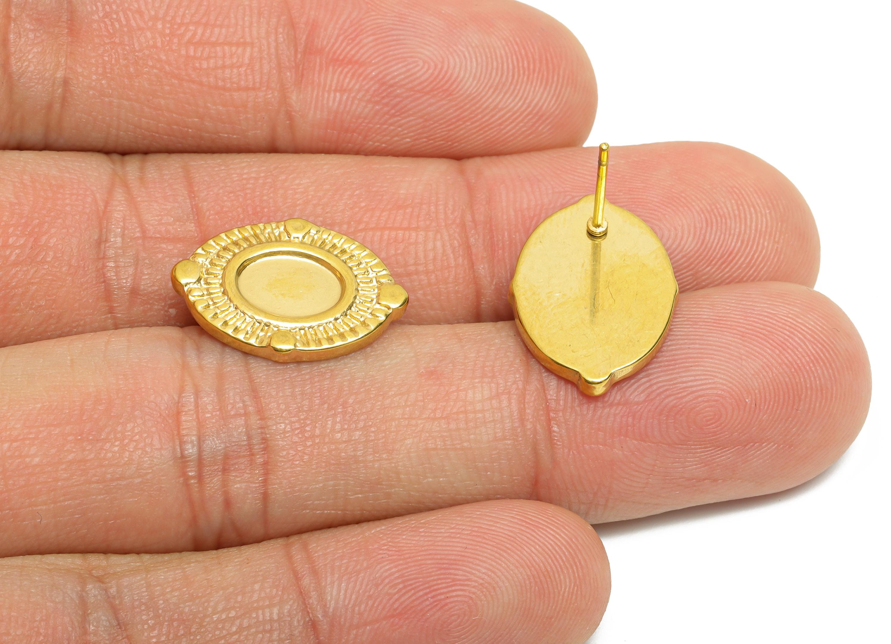 Oval Bezel Stud Earring - Steel Vintage Earring Post - Handmade Southwestern Jewelry - Oval Cabochon Earring Setting - 18x13x2mm - SS2178G - DOMEDBAZAAR