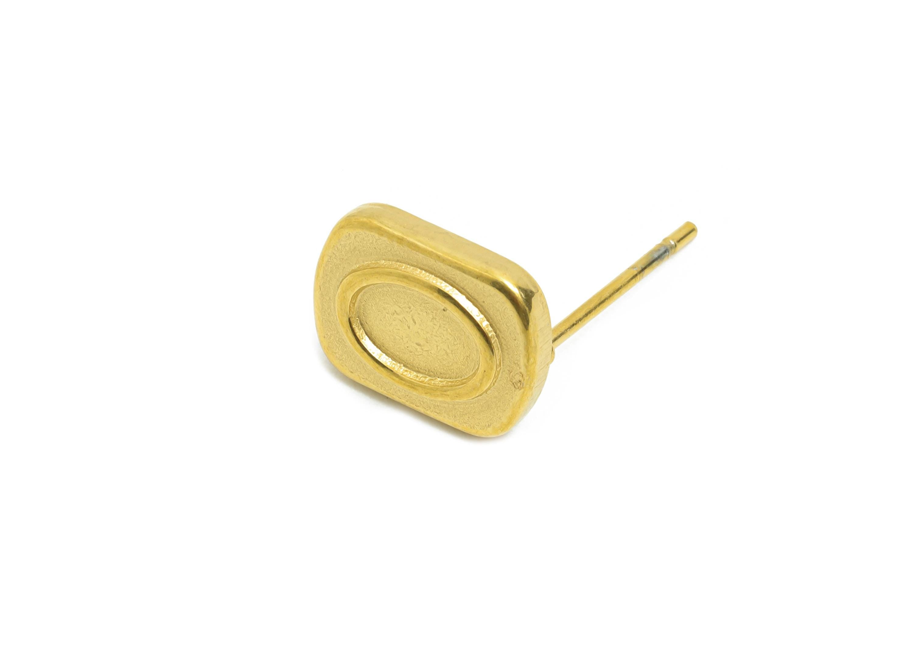 Oval Bezel Stud Earring - Steel Vintage Earring Post - Tiny Rectangular Stud Earring Settings - Antique Stud Earrings - 10.8x8x2mm - SS2165G - DOMEDBAZAAR