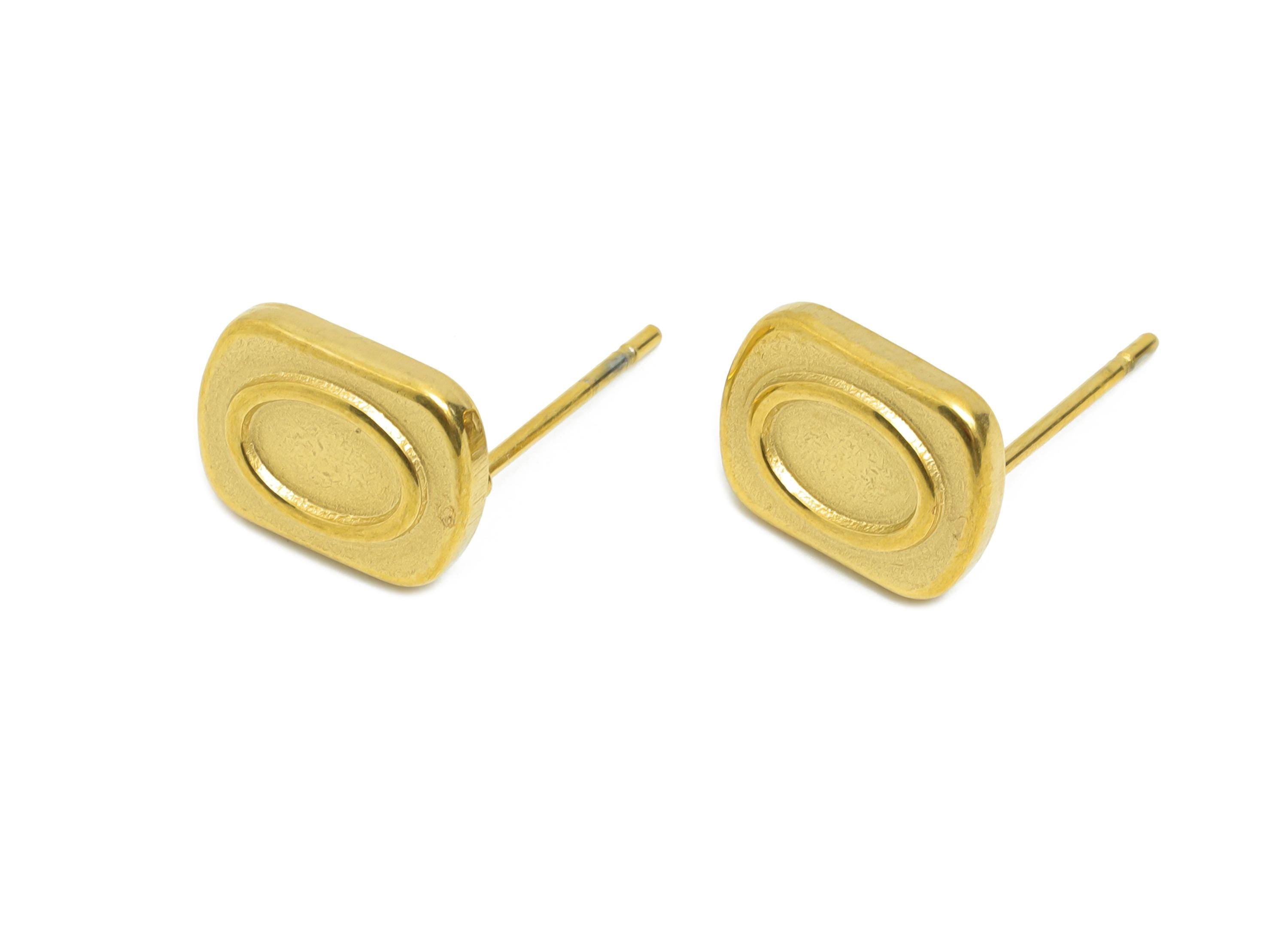 Oval Bezel Stud Earring - Steel Vintage Earring Post - Tiny Rectangular Stud Earring Settings - Antique Stud Earrings - 10.8x8x2mm - SS2165G - DOMEDBAZAAR