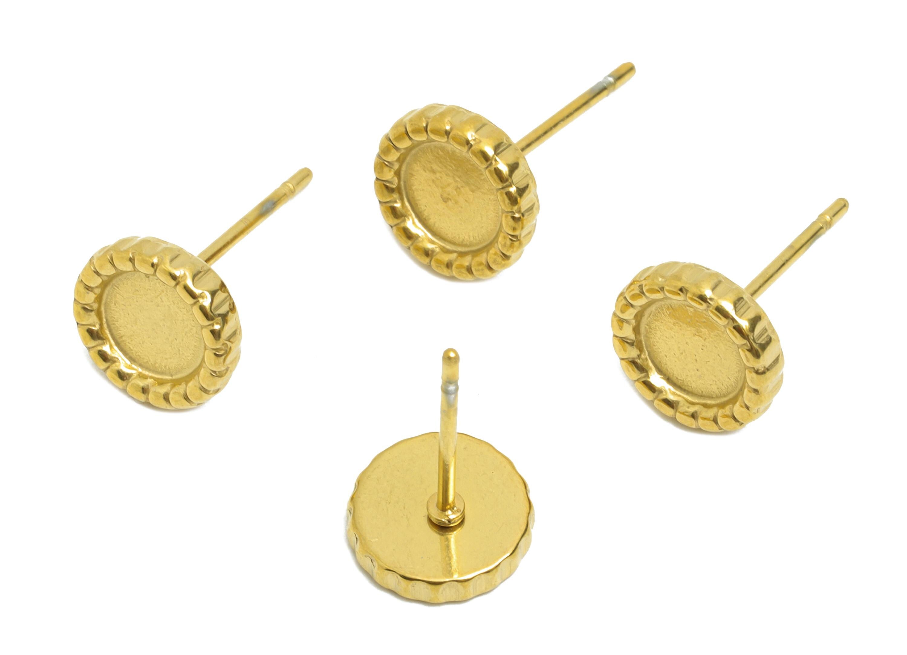 Steel Bezel Stud Earring - Steel Rope Border Earring Post - Blank Bezel for Customization - DIY Resin Earring Setting - 8x8x2.22mm - SS2173G - DOMEDBAZAAR