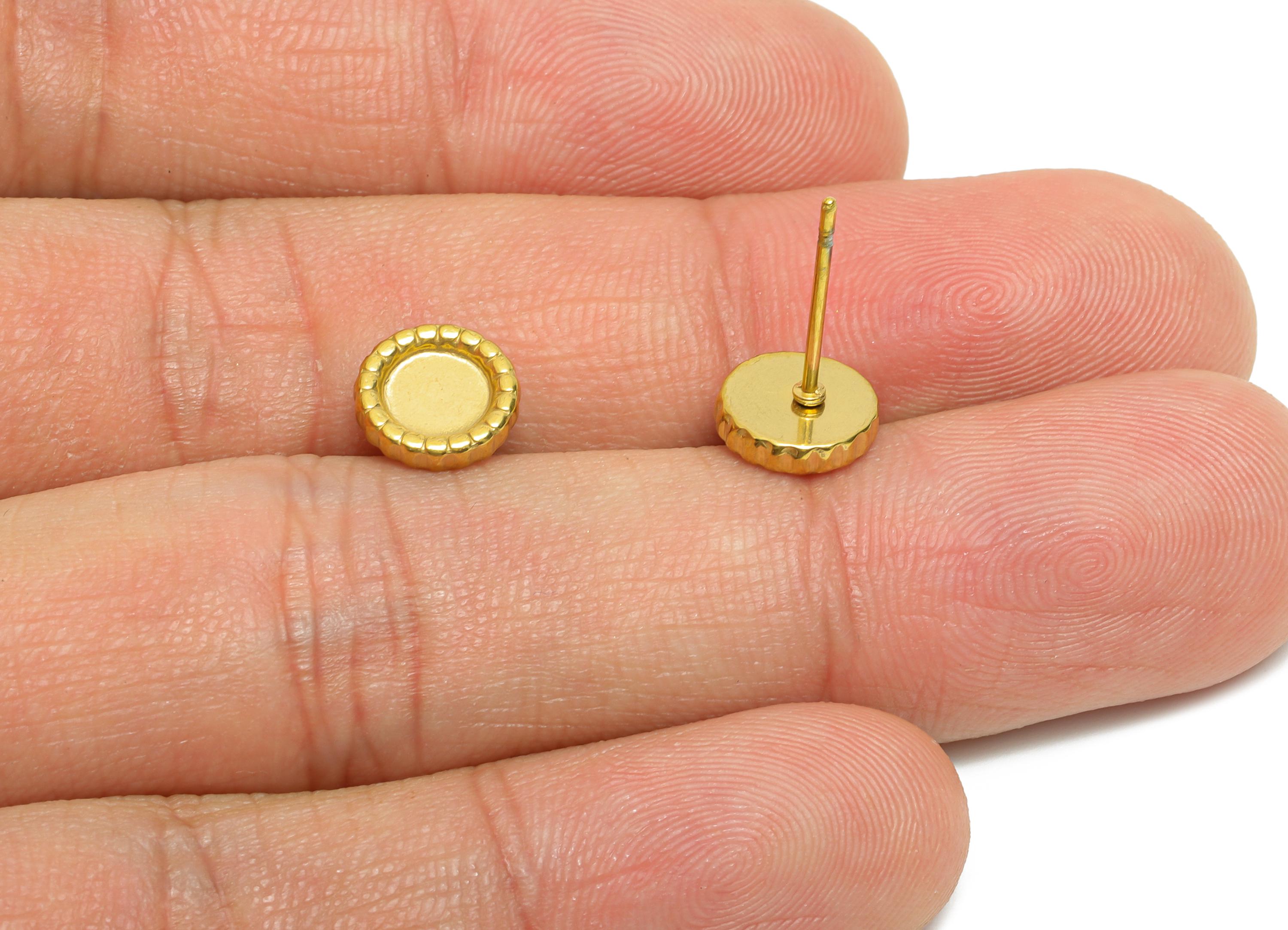 Steel Bezel Stud Earring - Steel Rope Border Earring Post - Blank Bezel for Customization - DIY Resin Earring Setting - 8x8x2.22mm - SS2173G - DOMEDBAZAAR