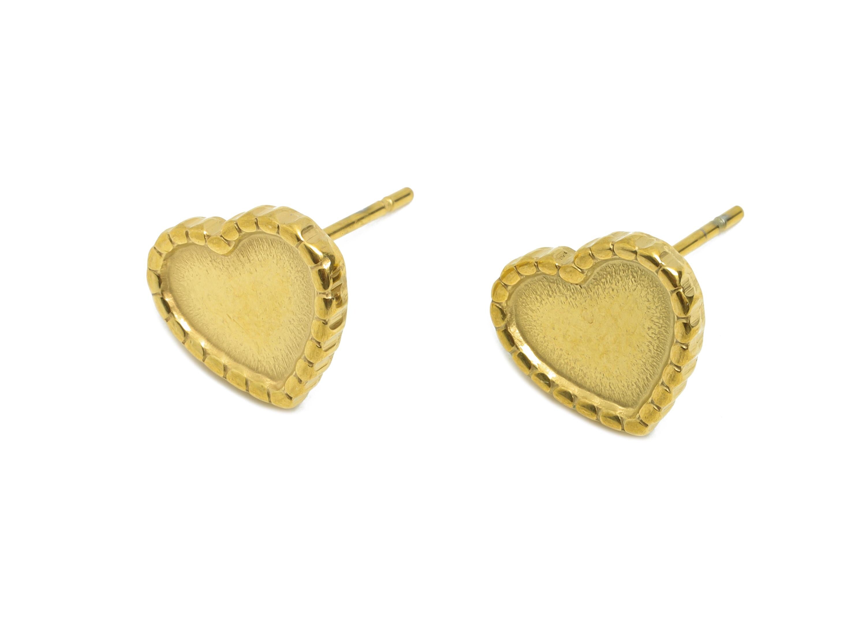 Heart Bezel Stud Earring - Steel Vintage Earring Post - Romantic Handmade Jewelry - Earring for Personalized Creations - 12x10x1mm - SS2149G - DOMEDBAZAAR