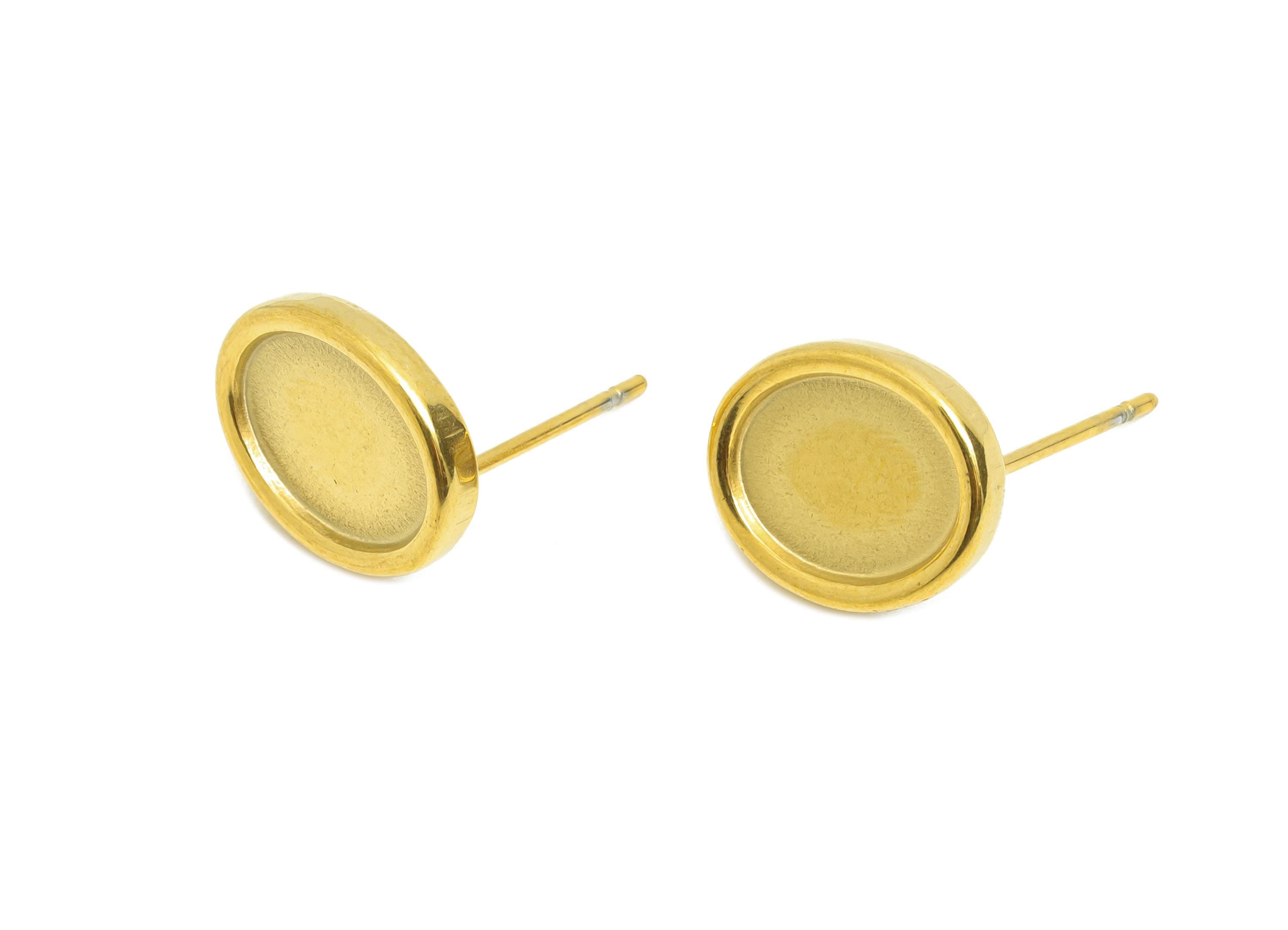 Oval Bezel Stud Earring - Steel Vintage Earring Post - Boho Chic Geometry Earring - Oval Cabochon Earring Setting - 12x10x2.12mm - SS2148G - DOMEDBAZAAR