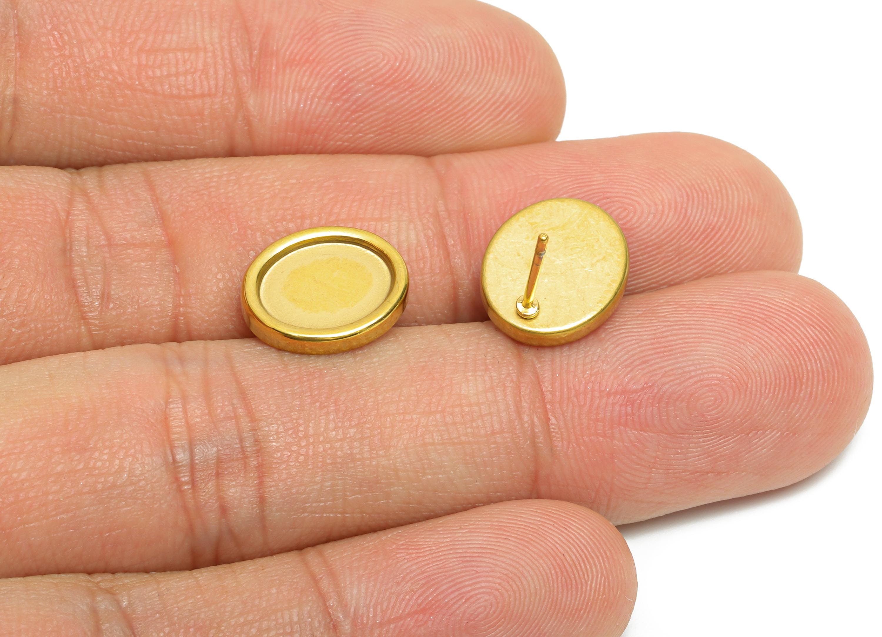 Oval Bezel Stud Earring - Steel Vintage Earring Post - Boho Chic Geometry Earring - Oval Cabochon Earring Setting - 12x10x2.12mm - SS2148G - DOMEDBAZAAR