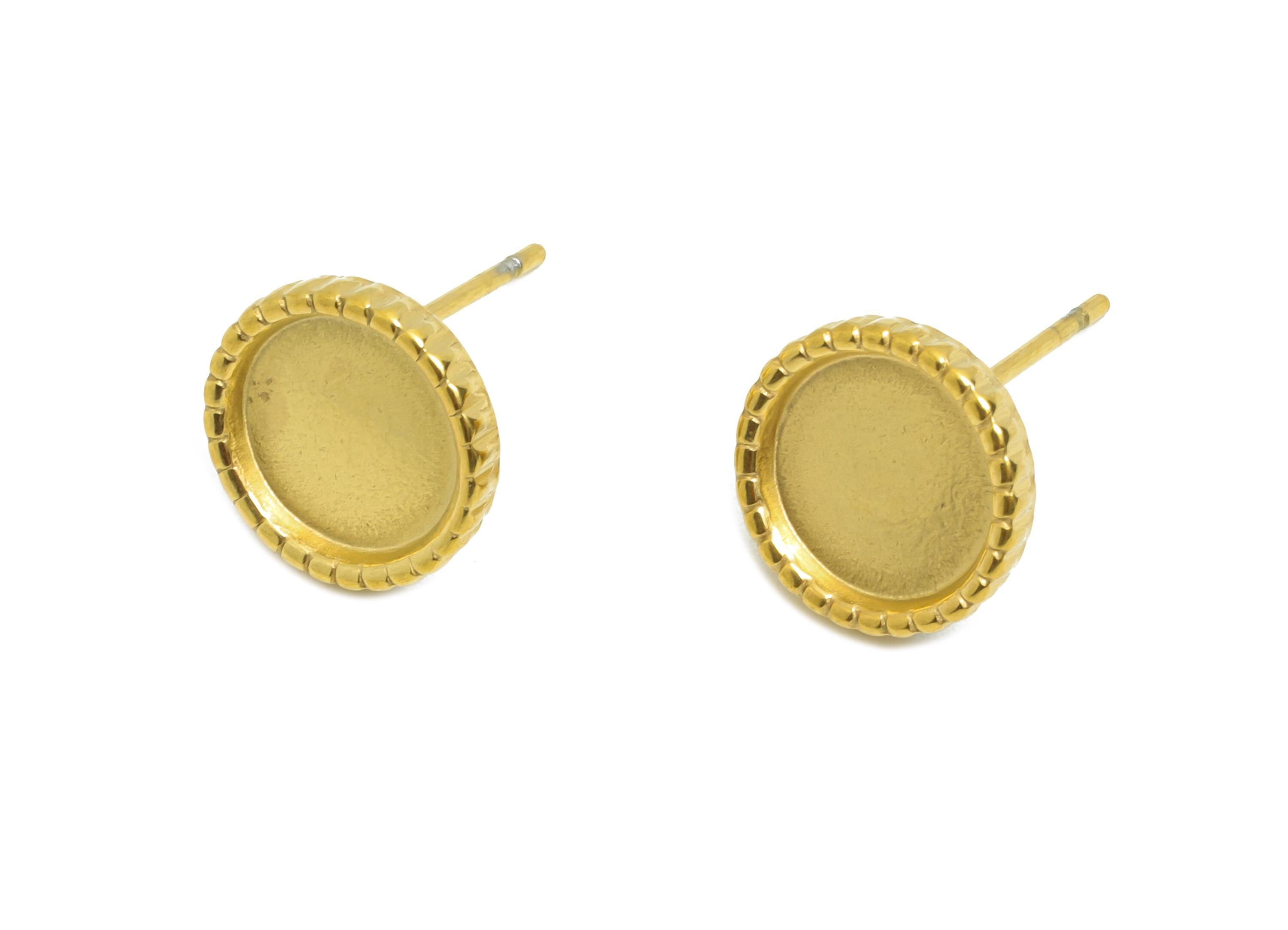Steel Bezel Stud Earring - Steel Vintage Earring Post - Blank Bezel for Customization Jewelry - DIY Resin Earring Setting -10x10x2mm-SS2152G - DOMEDBAZAAR