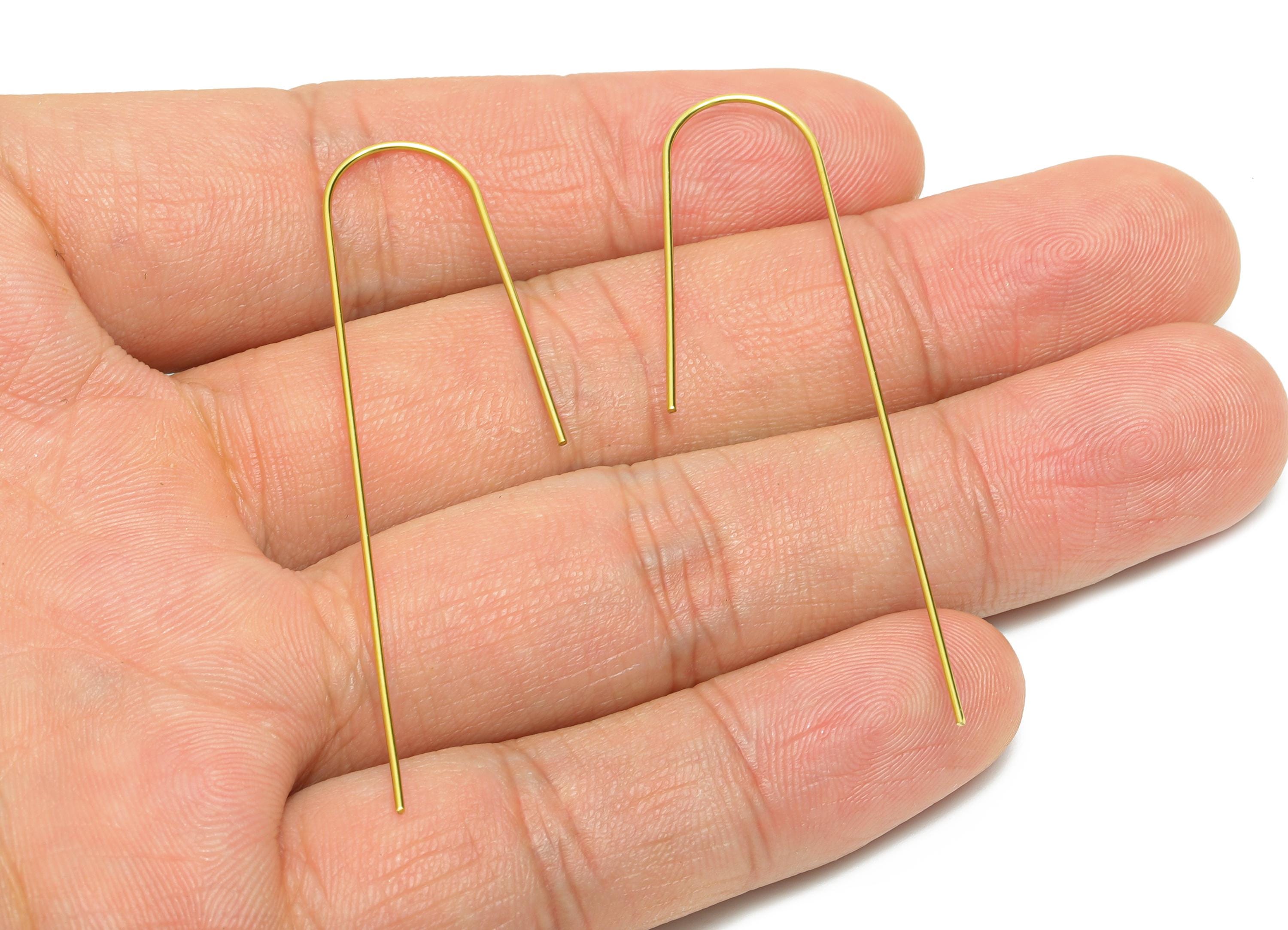 Long Gold Ear Thread Hook - Brass Hammered Earring Wire - - Geometry Wire Hook Earring - Simple Earring Hook Jewelry - 56x15x0.7mm - PP11258 - DOMEDBAZAAR