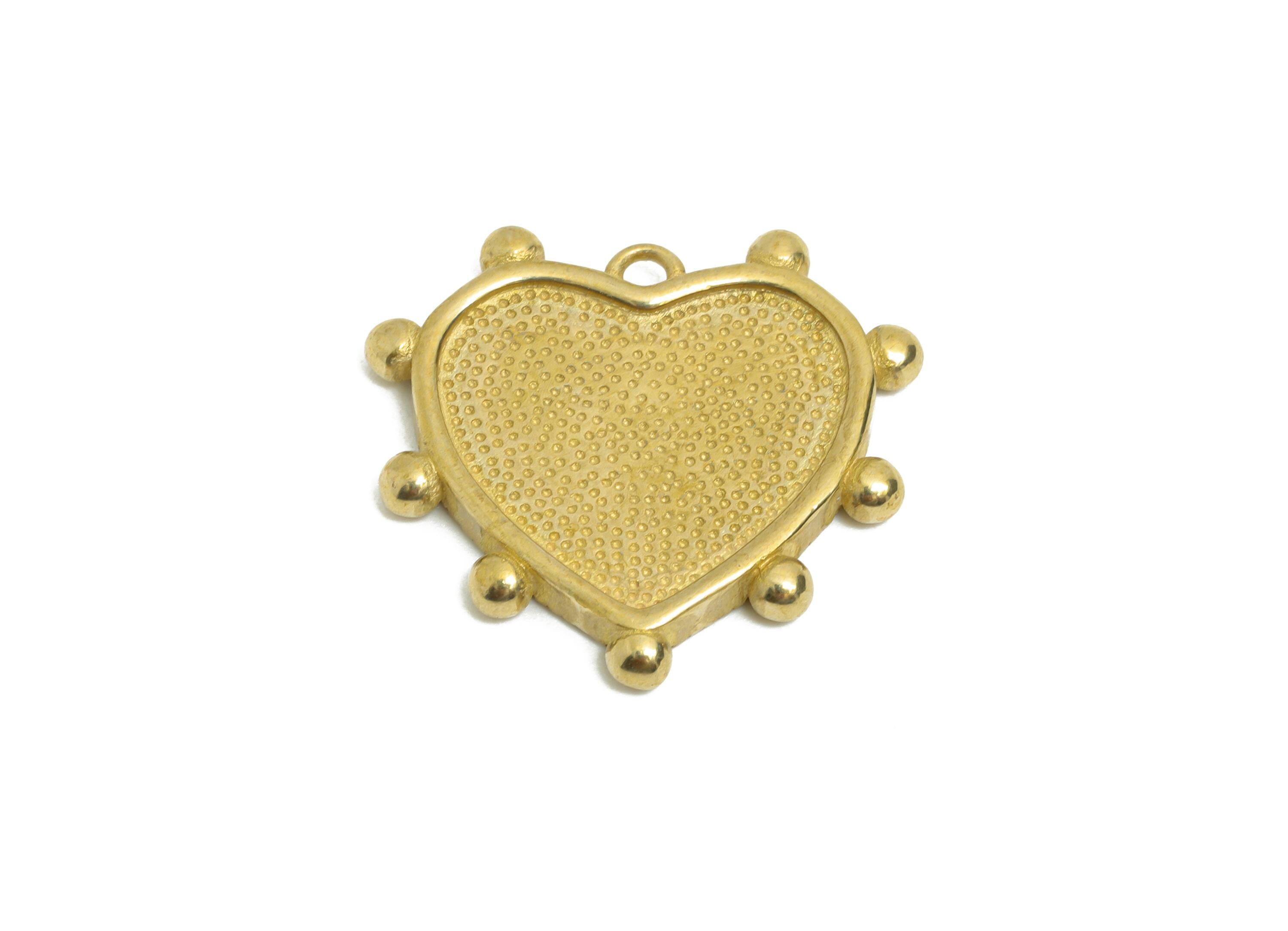Brass Vintage Heart Charm - Raw Brass Textured Pendant for Necklace - Brass Cabochon Setting Base - for DIY Jewelry - 20x19x2.4mm - PP11238 - DOMEDBAZAAR