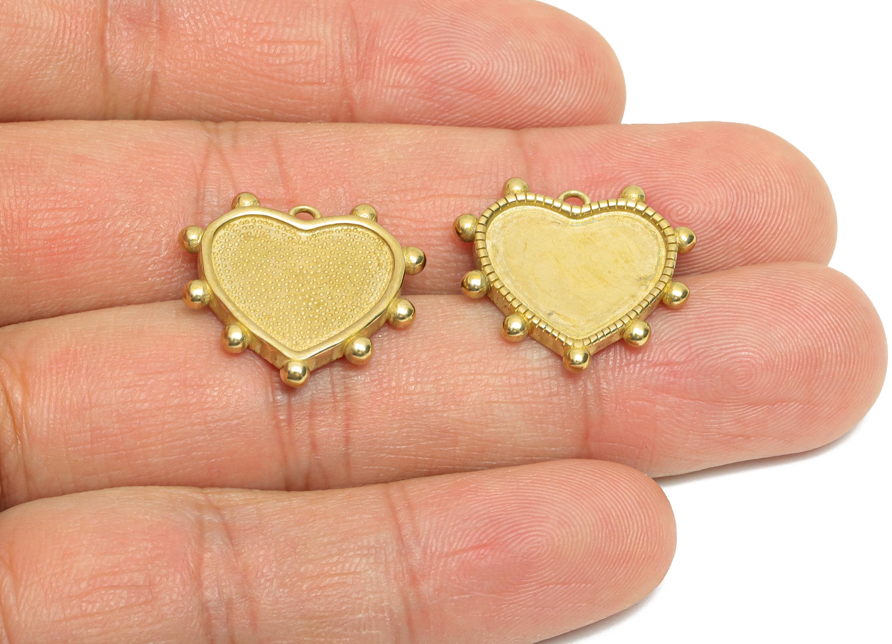 Brass Vintage Heart Charm - Raw Brass Textured Pendant for Necklace - Brass Cabochon Setting Base - for DIY Jewelry - 20x19x2.4mm - PP11238 - DOMEDBAZAAR