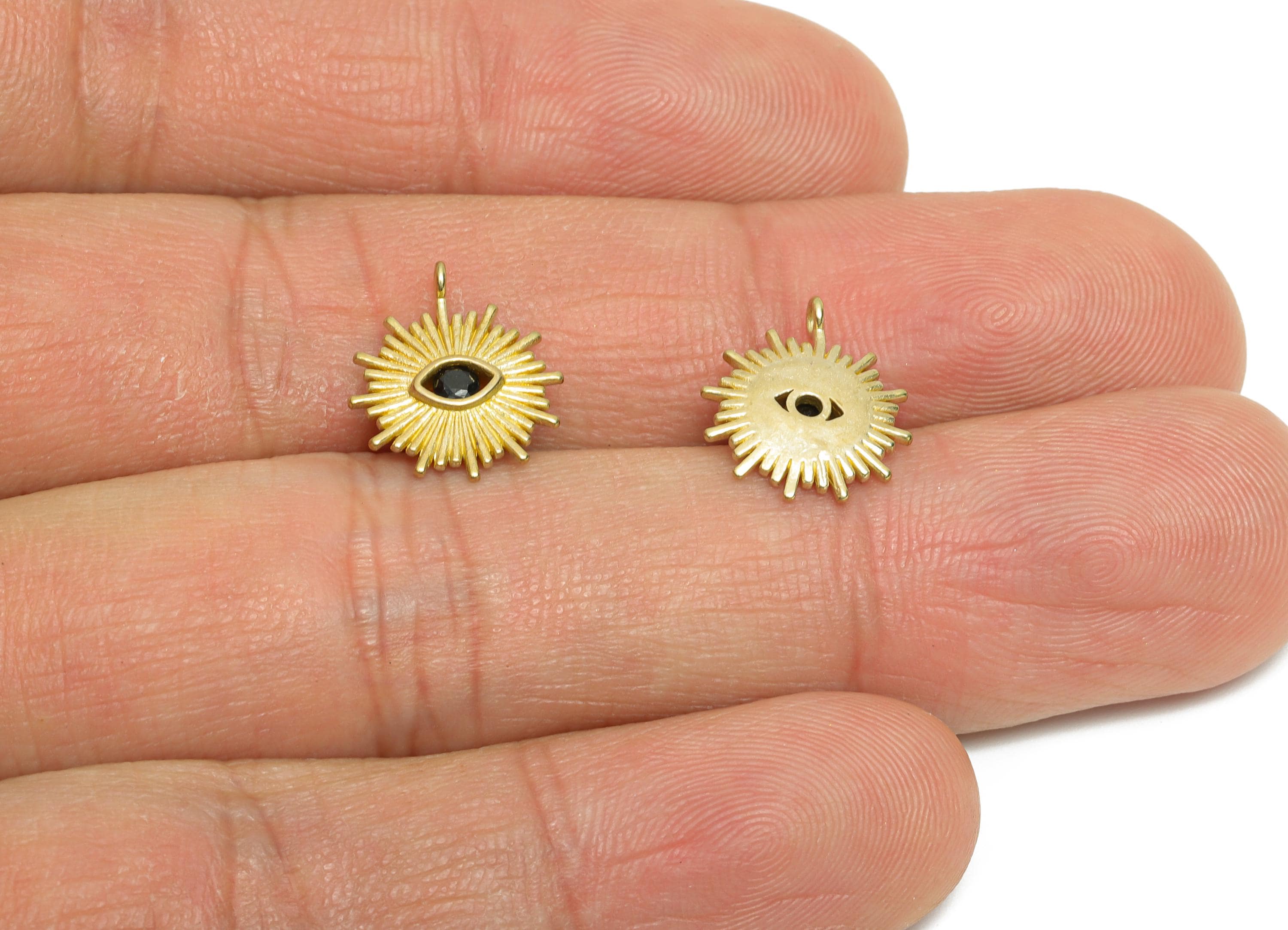 Evil Eye Sunburst Pendant - Raw Brass Sun Ray Eye Charm - Brass Zircon Radiant Eye Protection Charm - for DIY Jewelry - 13x11x2mm - PP11369 - DOMEDBAZAAR