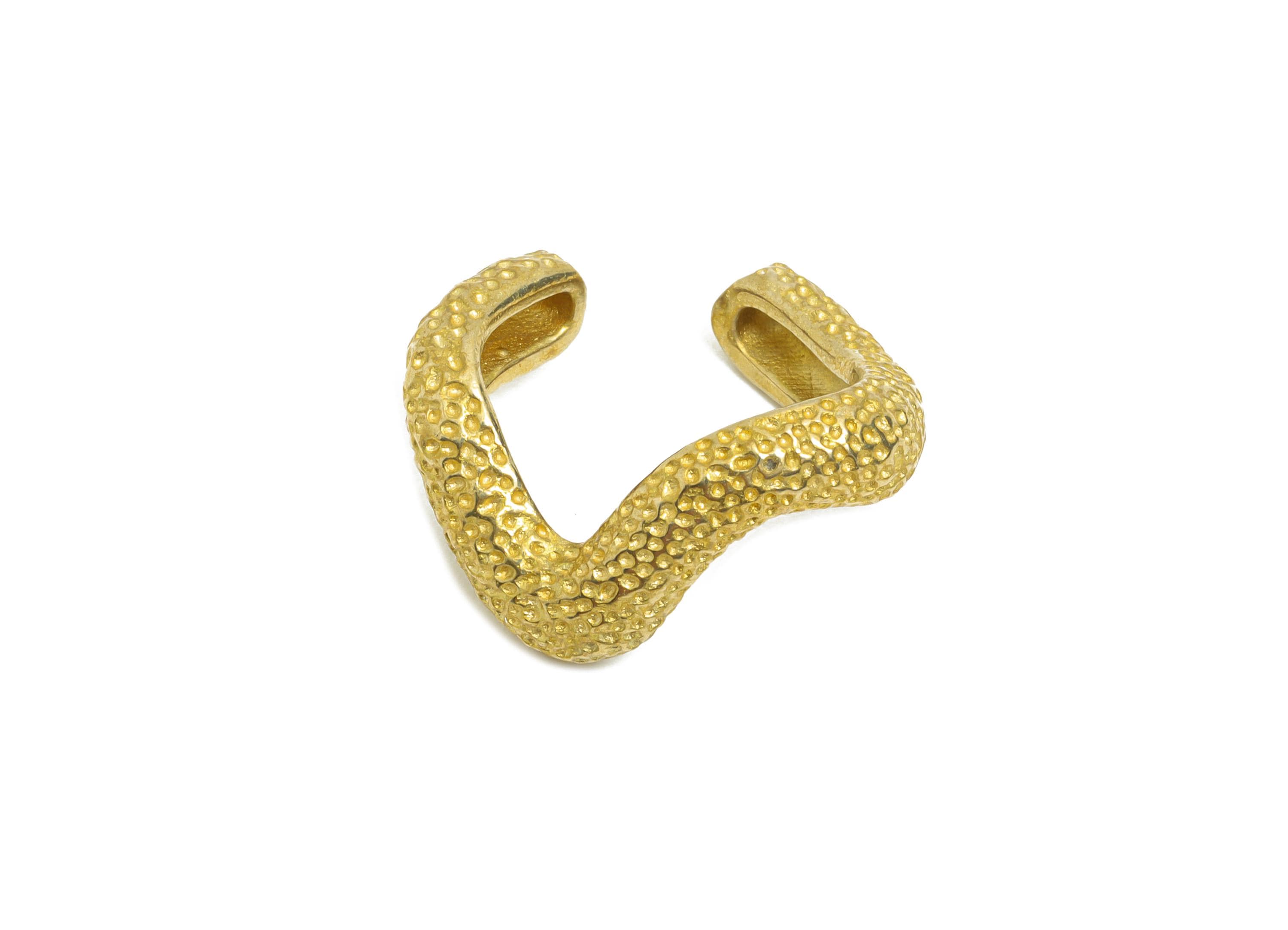 Raw Brass Textured Earring Cuff - Minimalist Layered Ear Cuff - Wavy Earring Findings - Jewelry Making Supplies - 17x15x3.93mm - PP11234 - DOMEDBAZAAR