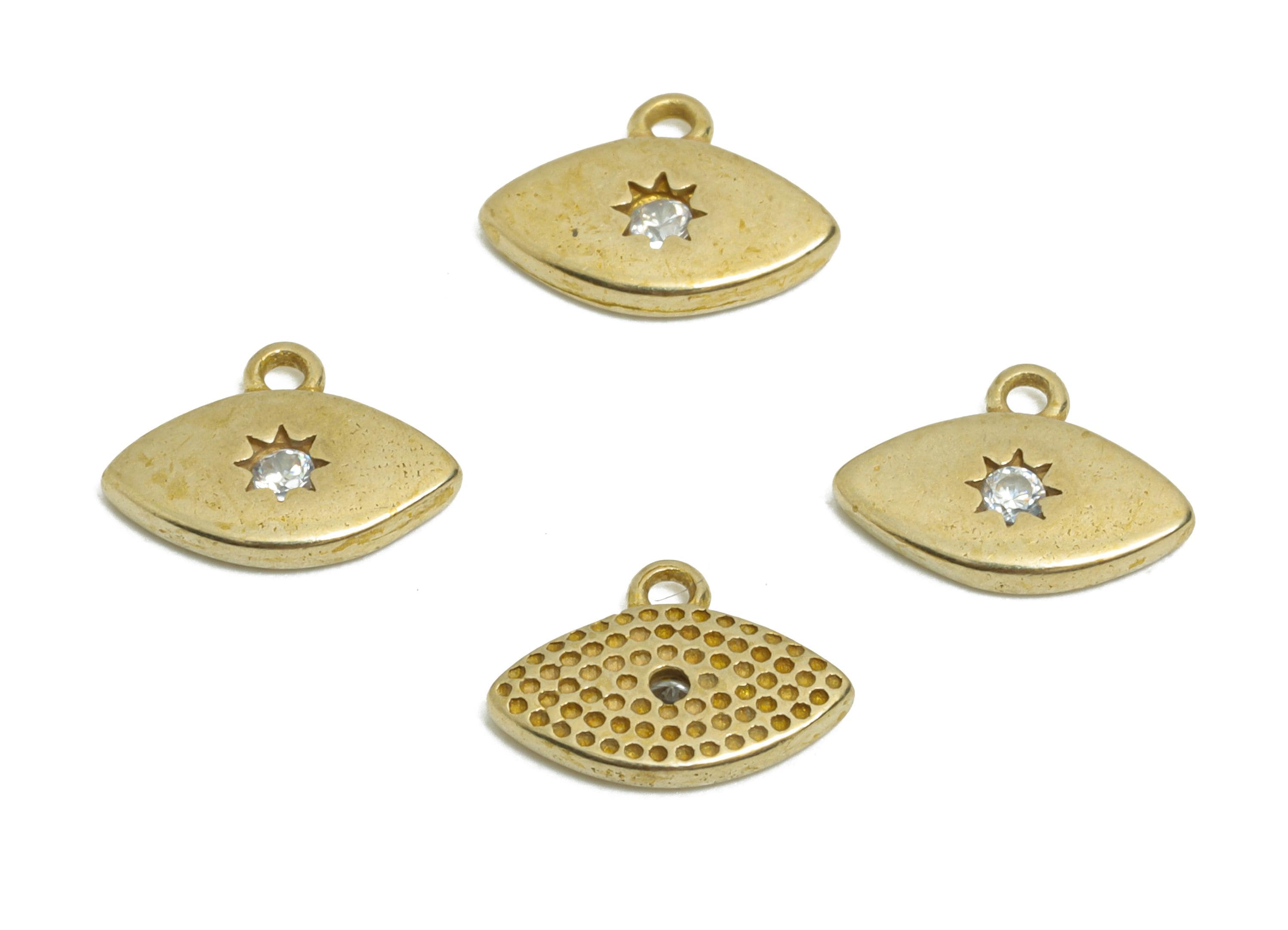 Brass CZ Eye Charm - Raw Brass Marquise Star Eye Charm - Brass Zircon Radiant Eye Protection Charm - for DIY Jewelry - 8x6x1.2mm - PP11367 - DOMEDBAZAAR