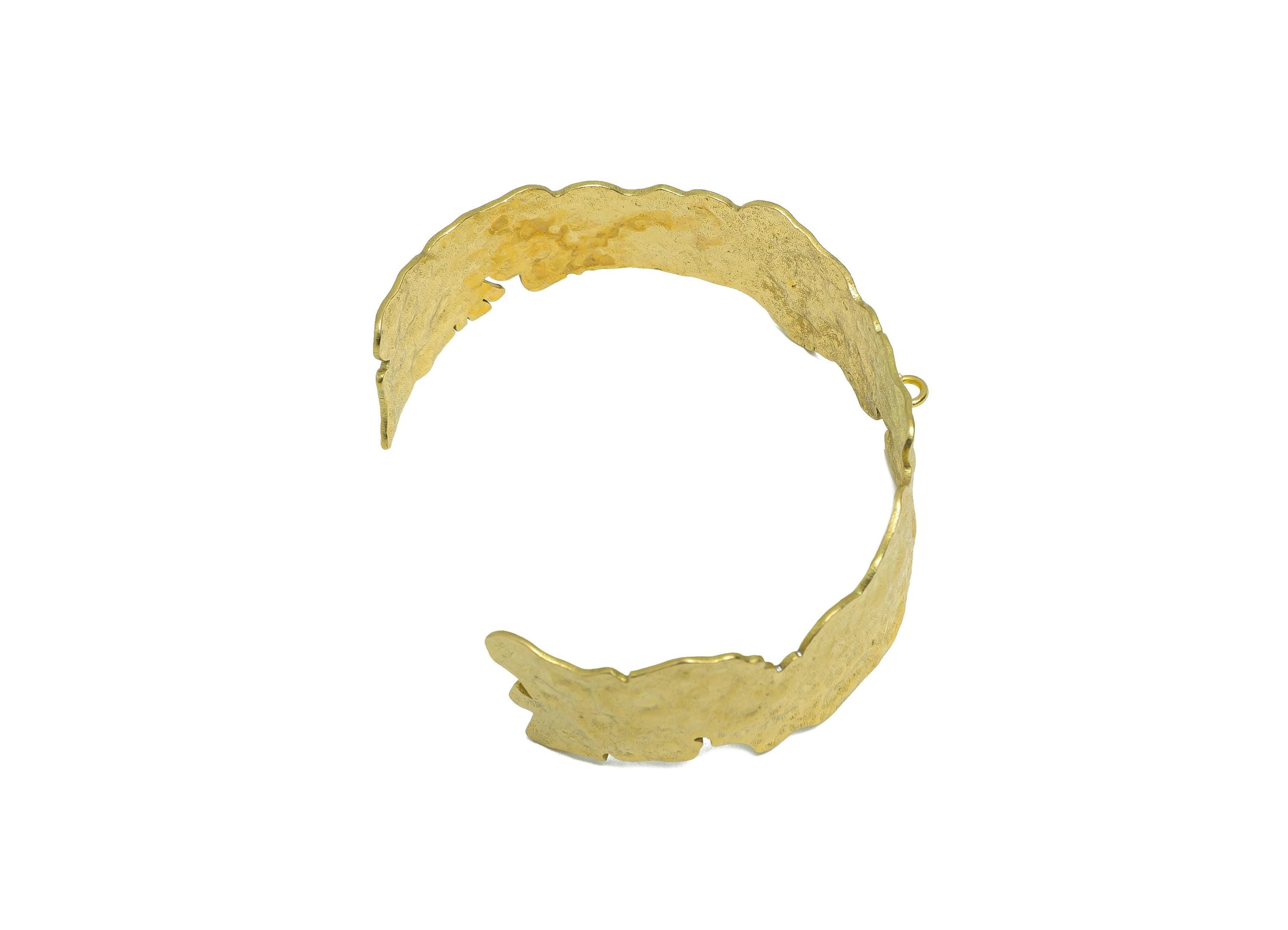 Textured Cuff Bracelet - Raw Brass Hammered Bracelet With Open Loop - Adjustable Chic Wide Bracelet - Pressed With Loop - 66x52x20mm-PP11205 - DOMEDBAZAAR